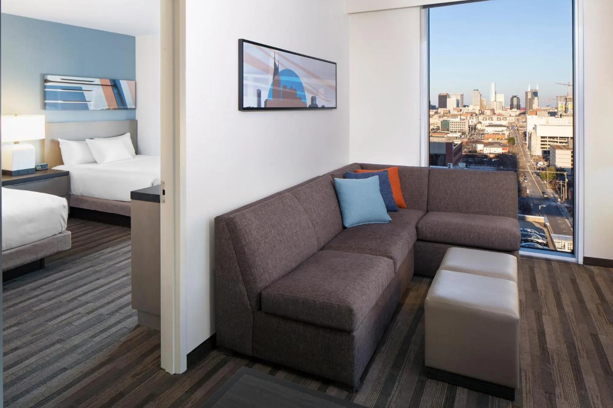 View (from property/room), Bed in Hyatt House Nashville at Vanderbilt