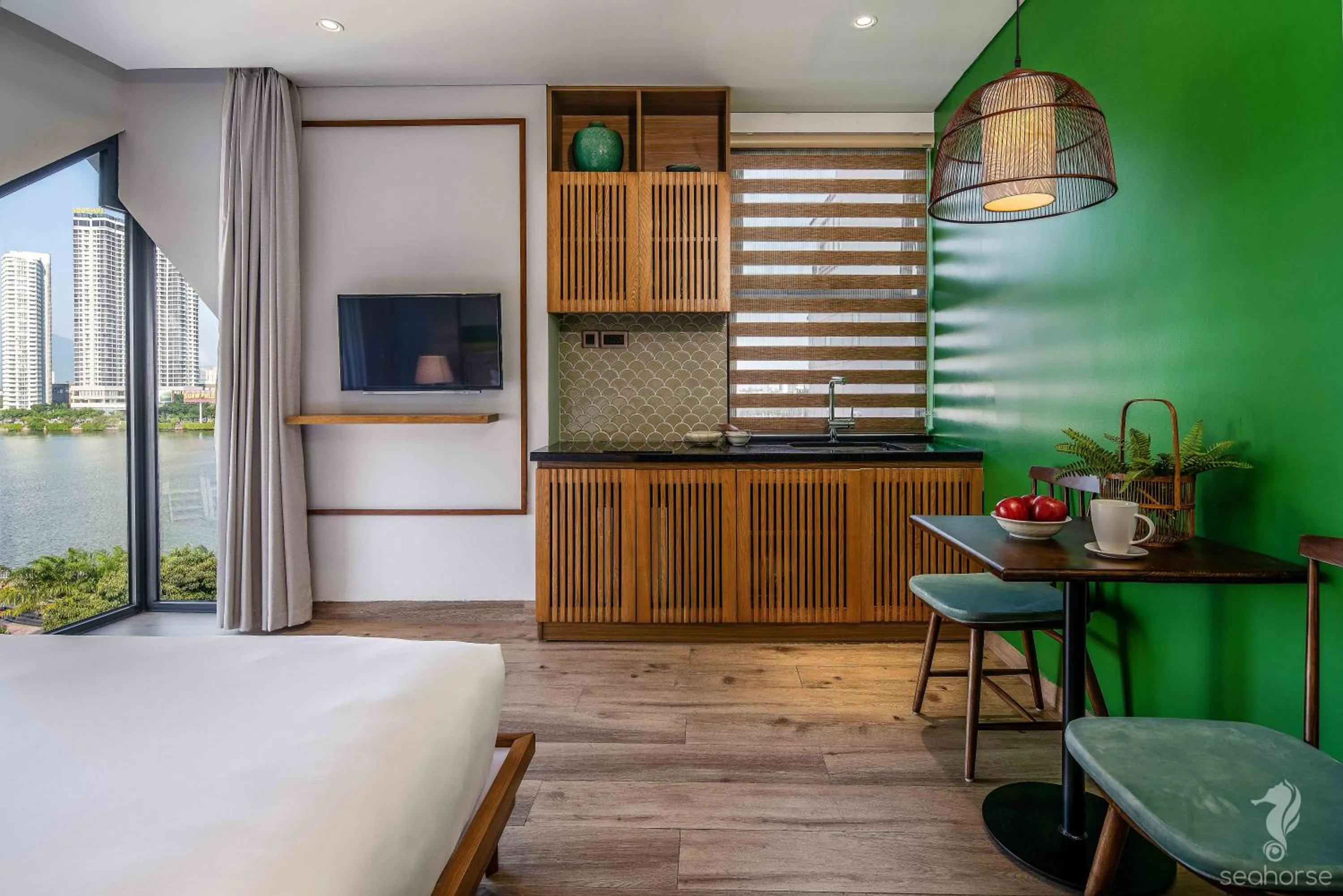 TV and multimedia, Bed in Seahorse Han Market Da Nang Apartment by Haviland