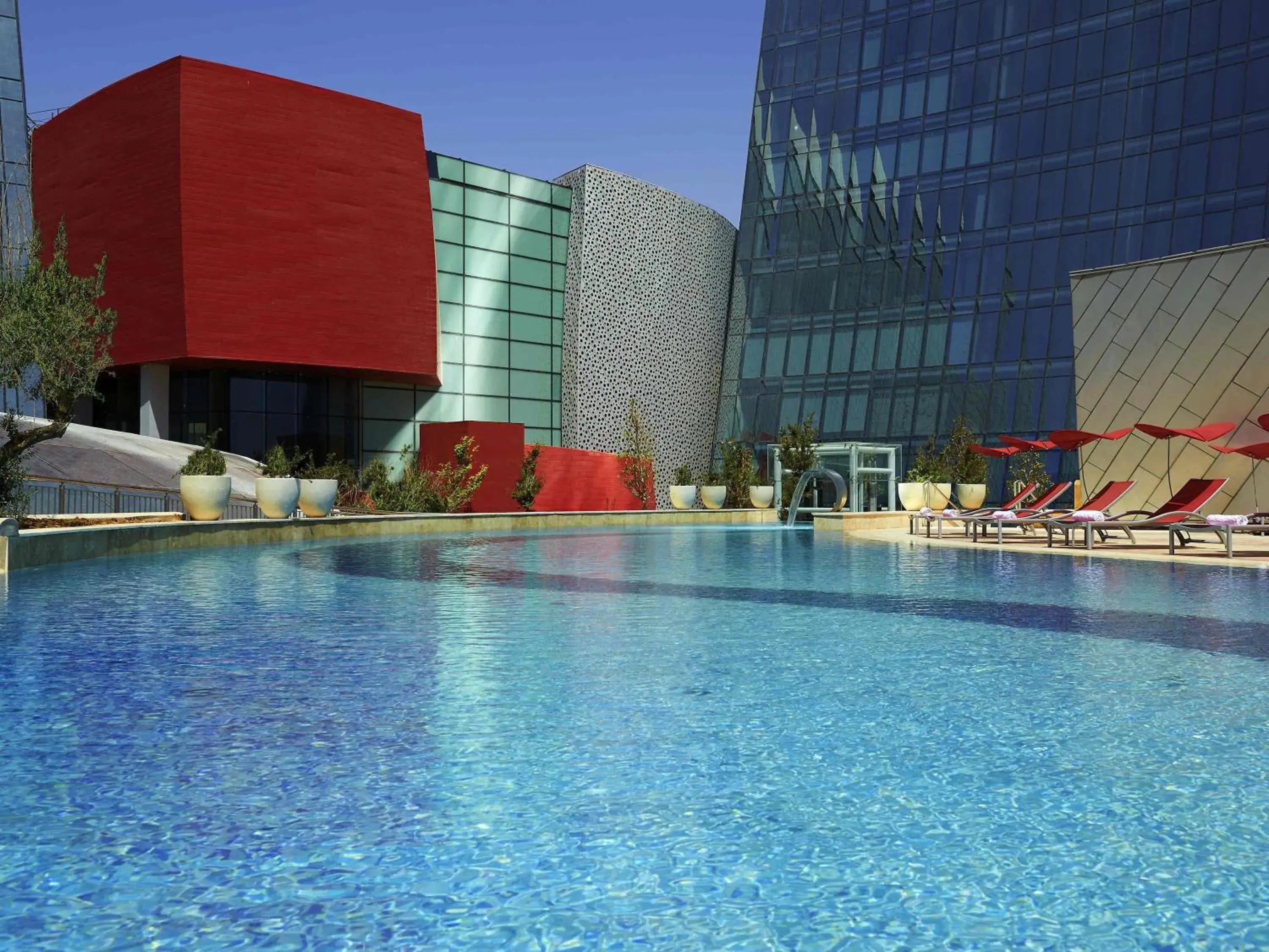 Pool view in Fairmont Baku, Flame Towers Pool view in Fairmont Baku, Flame Towers