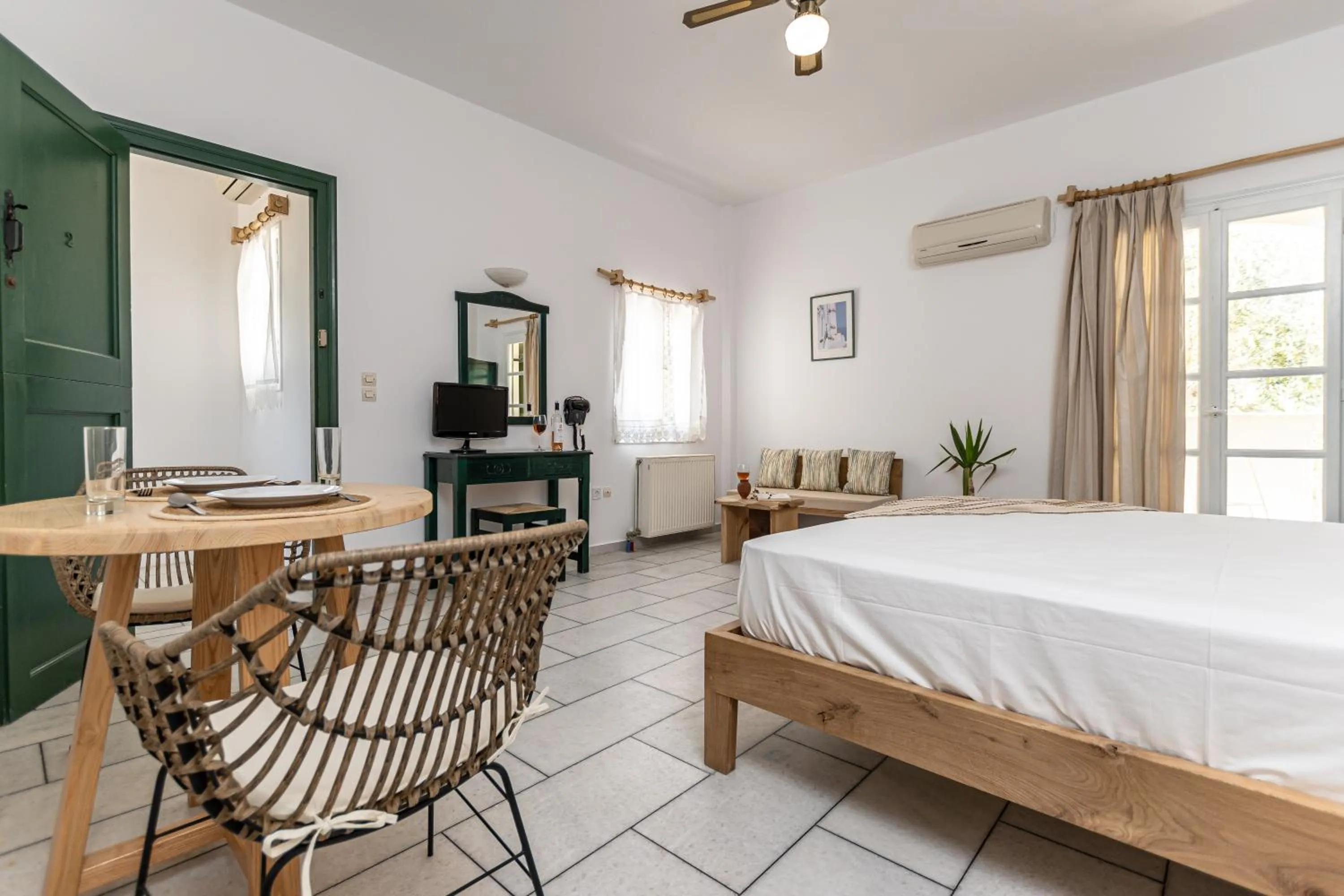 Bedroom, Bed in Studios Vrettos Beachfront Hotel