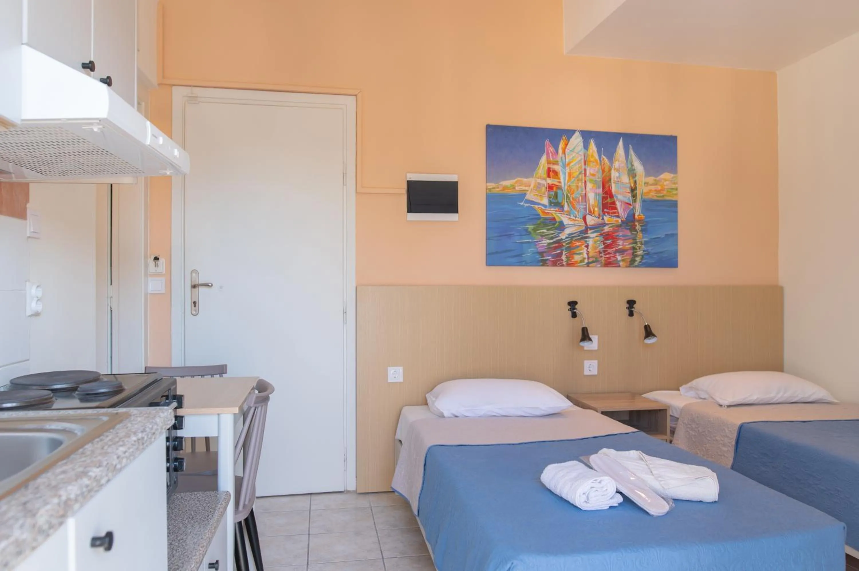 kitchen, Bed in Achilleas Hotel Apartments