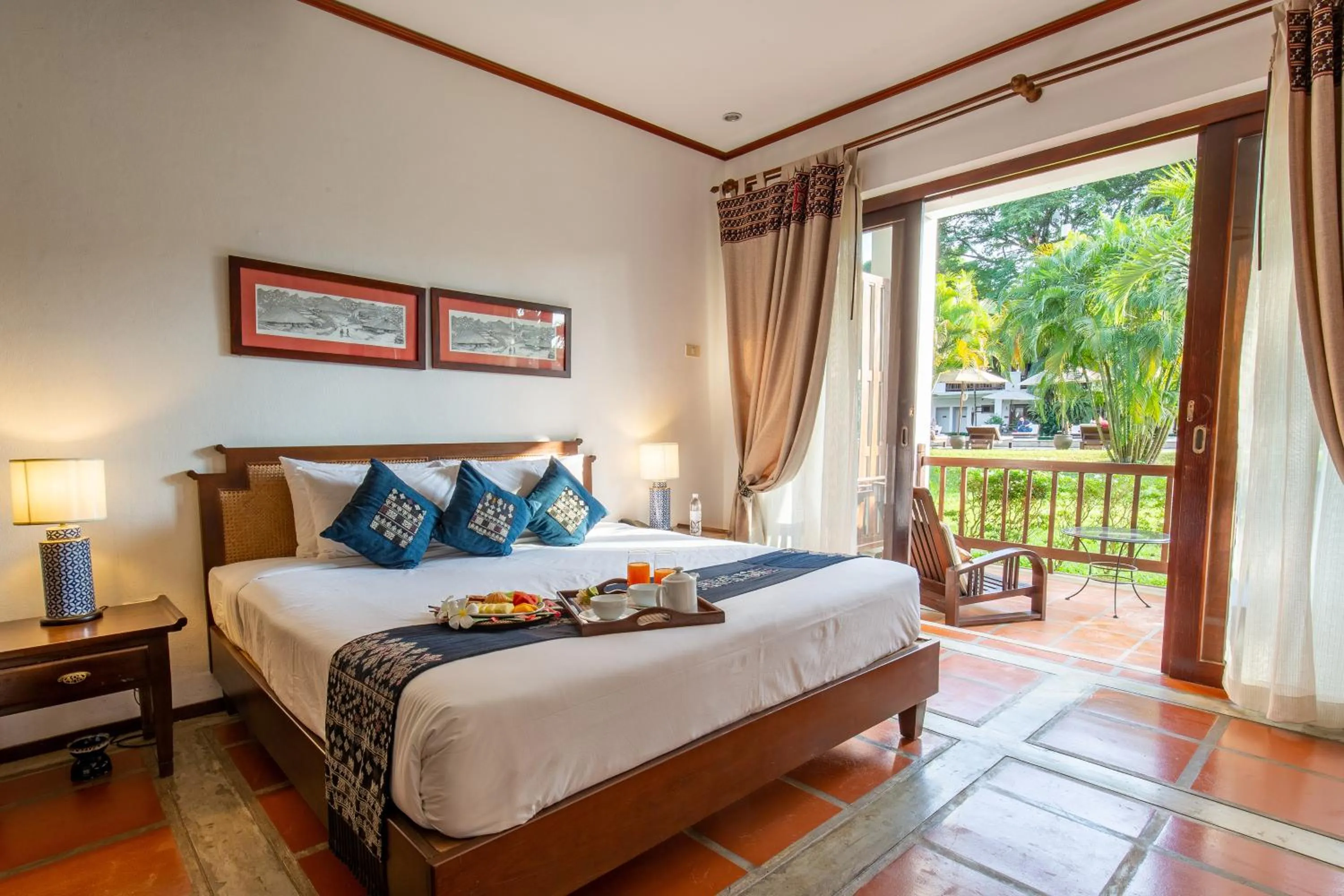 Balcony/Terrace, Bed in Riverside Boutique Resort, Vang Vieng