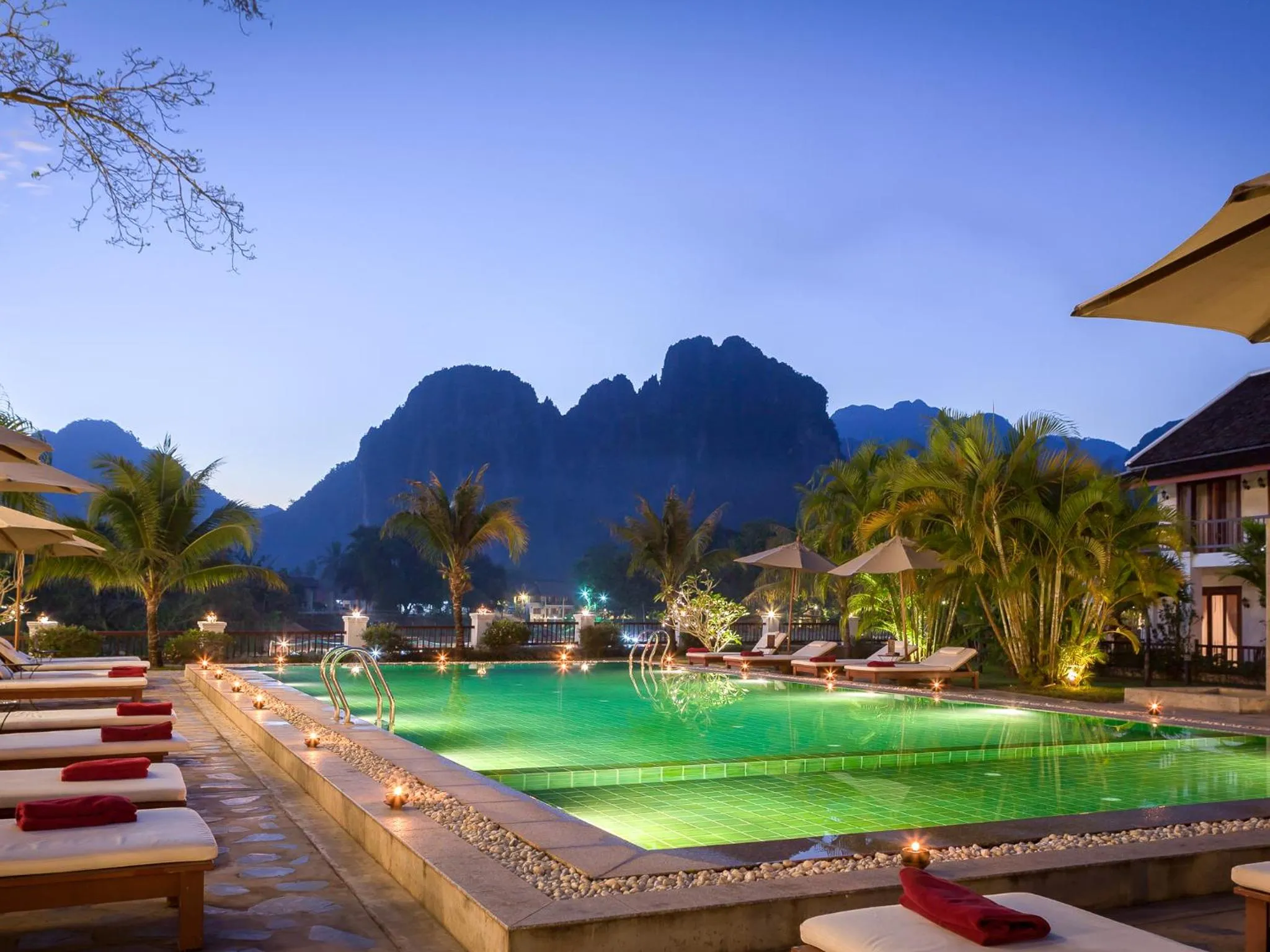 Swimming pool in Riverside Boutique Resort, Vang Vieng