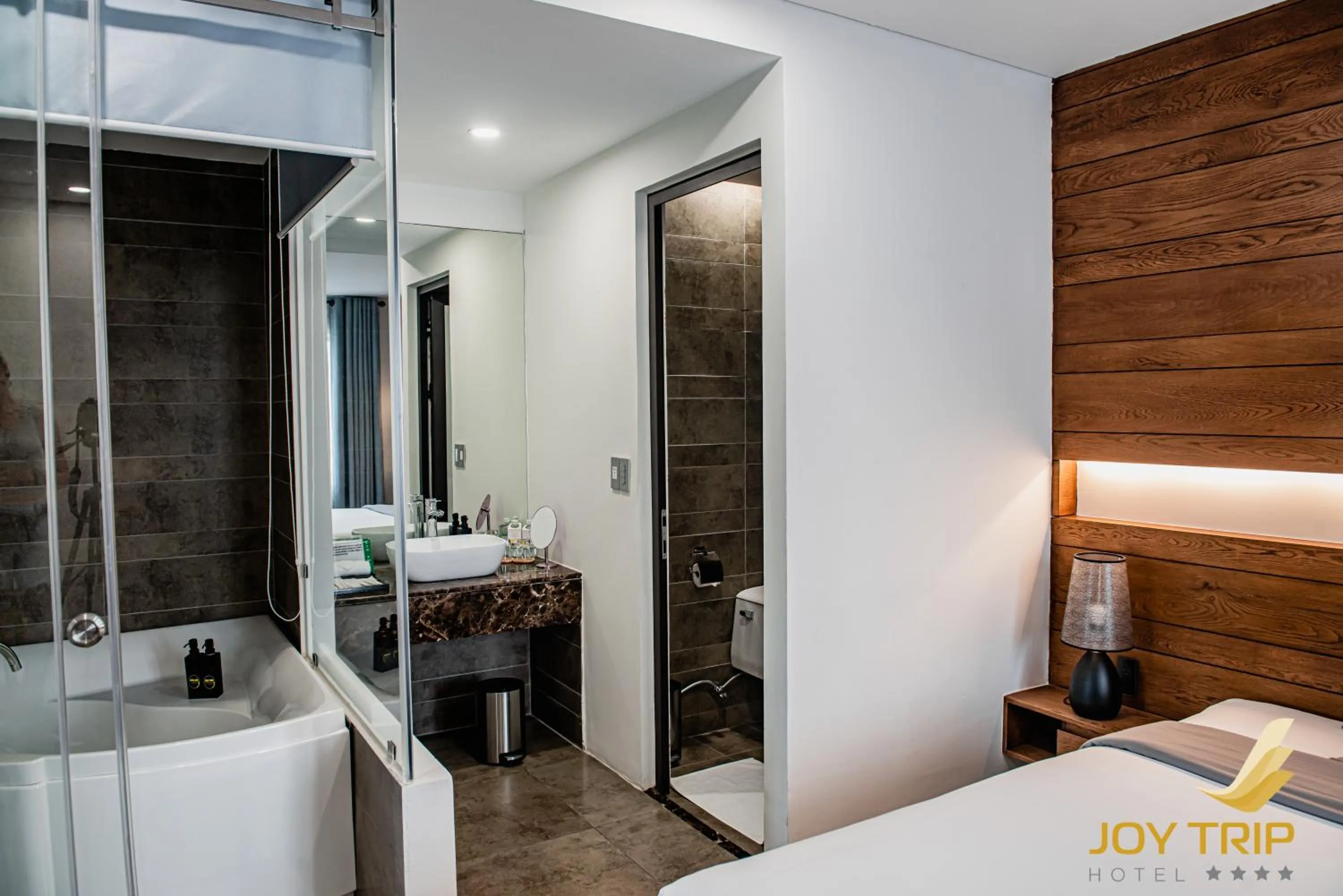 Bathroom, Bed in Joy Trip Hotel & Spa Nha Trang