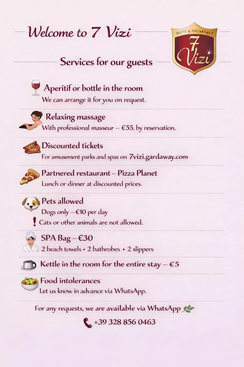 Area and facilities in B&B 7 Vizi