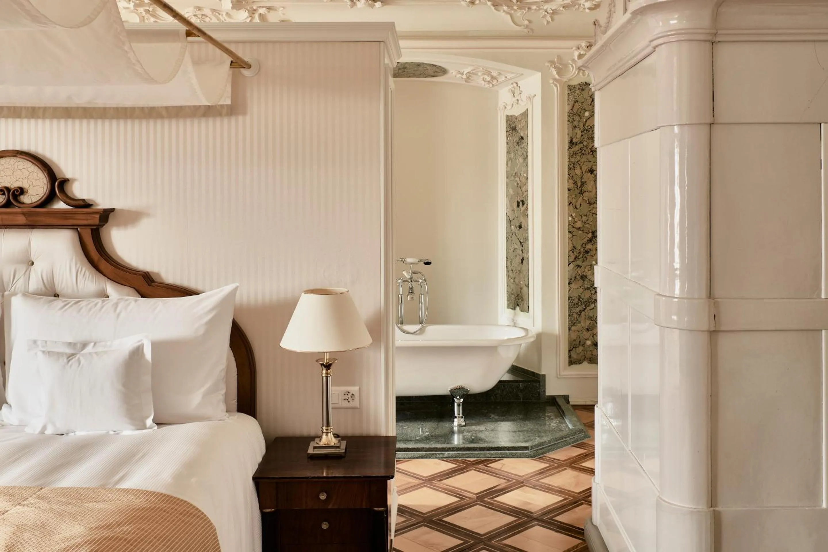 Bathroom, Bed in Palais Bad Ragaz