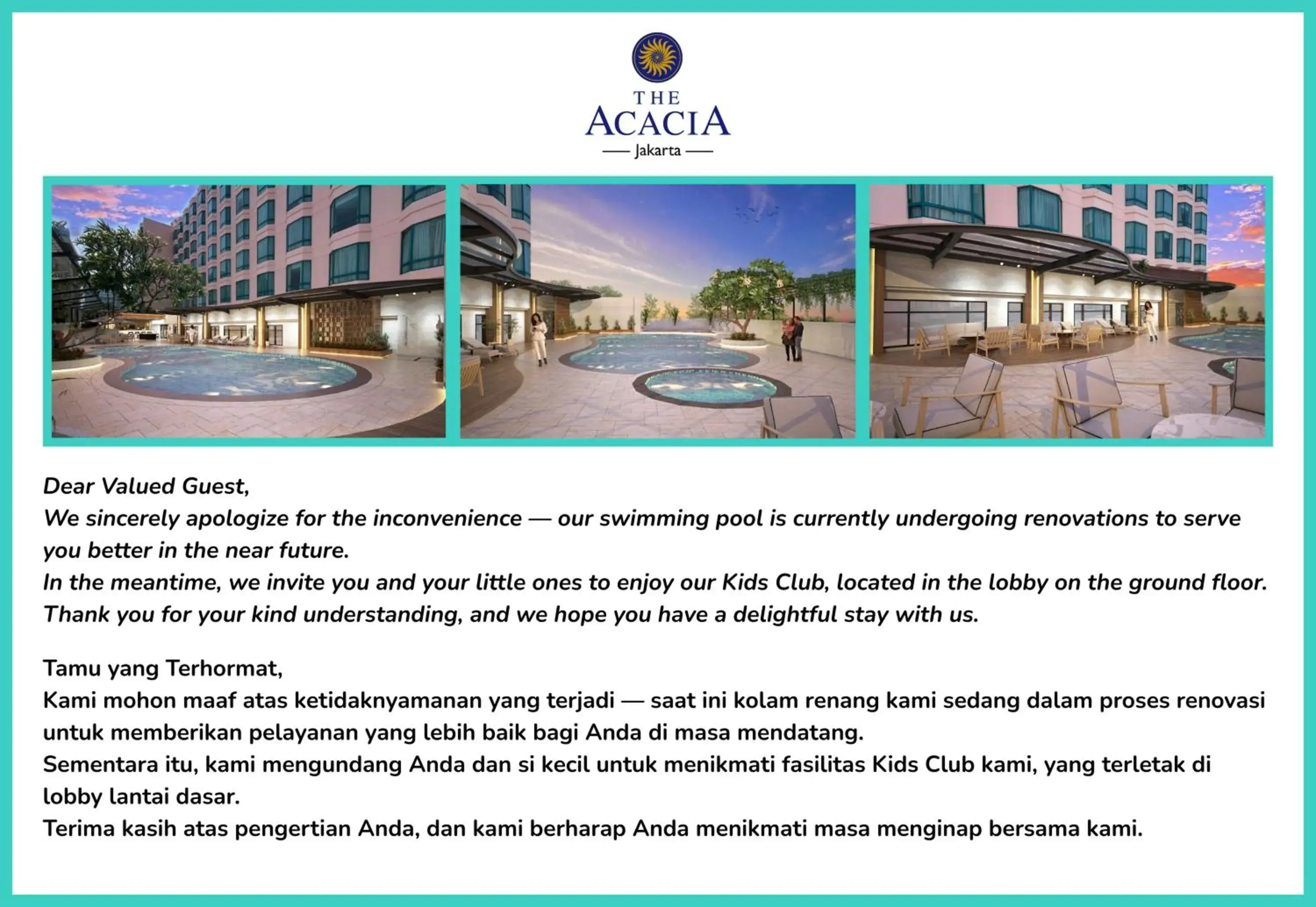 Swimming pool in The Acacia Hotel Jakarta Swimming pool in The Acacia Hotel Jakarta