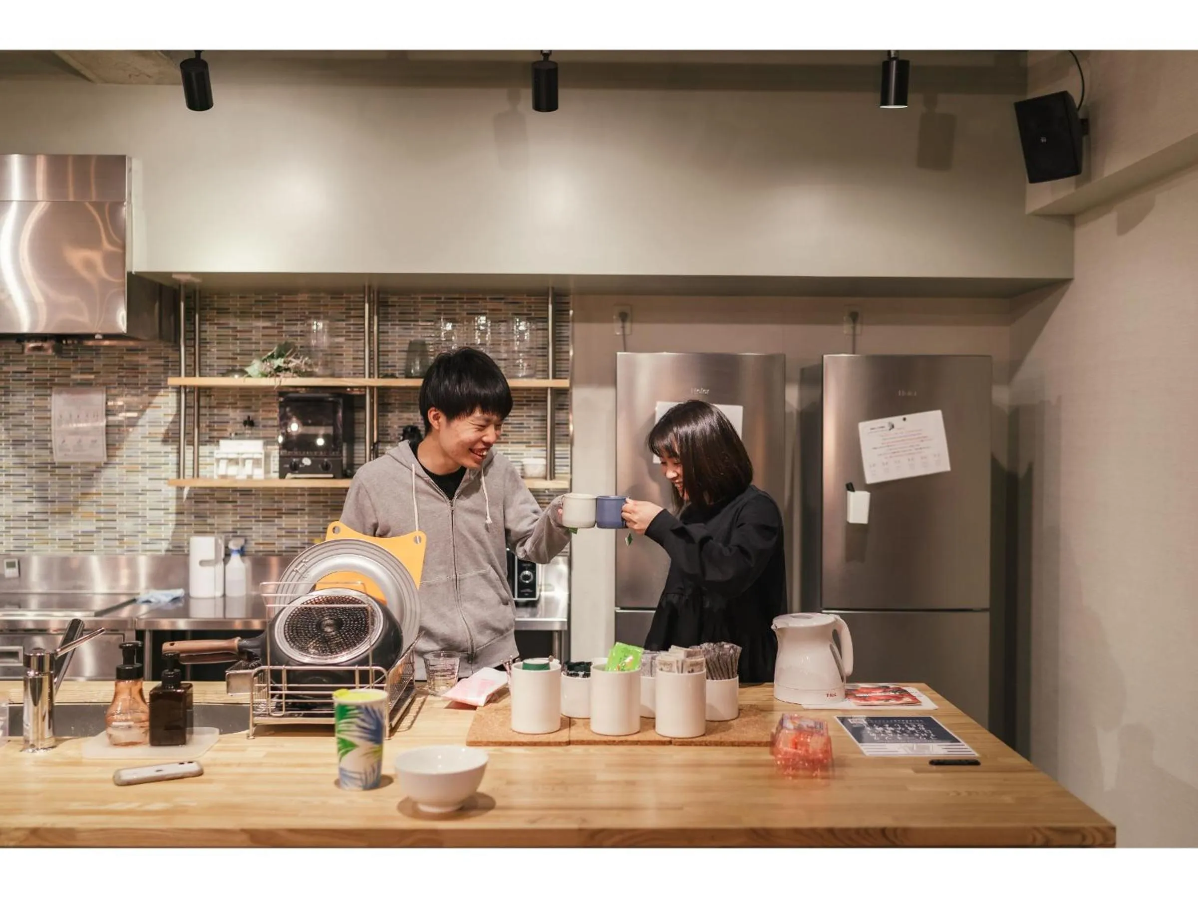 Communal kitchen in GRAND HOSTEL LDK Osaka Shinsaibashi - Former The Stay OSAKA Shinsaibashi