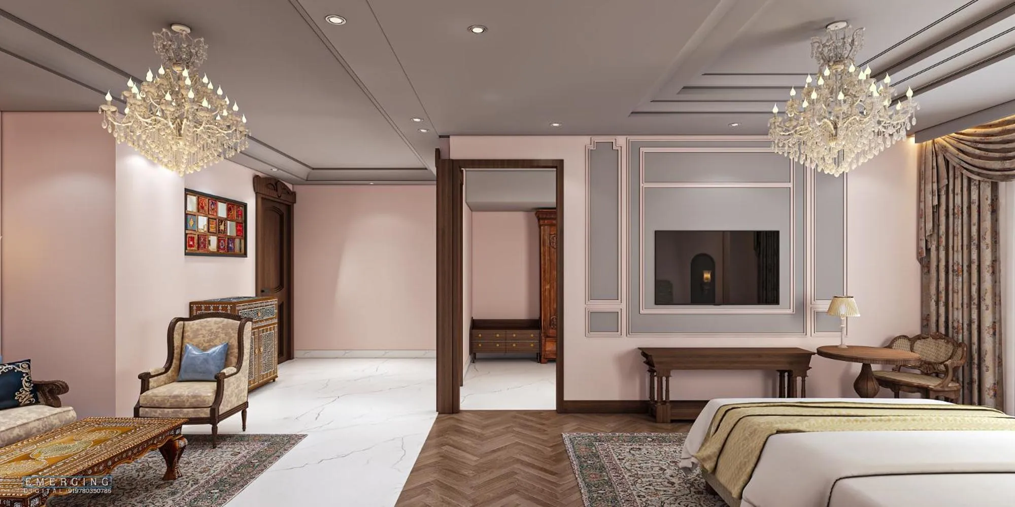 Bed in Noormahal Palace Hotel