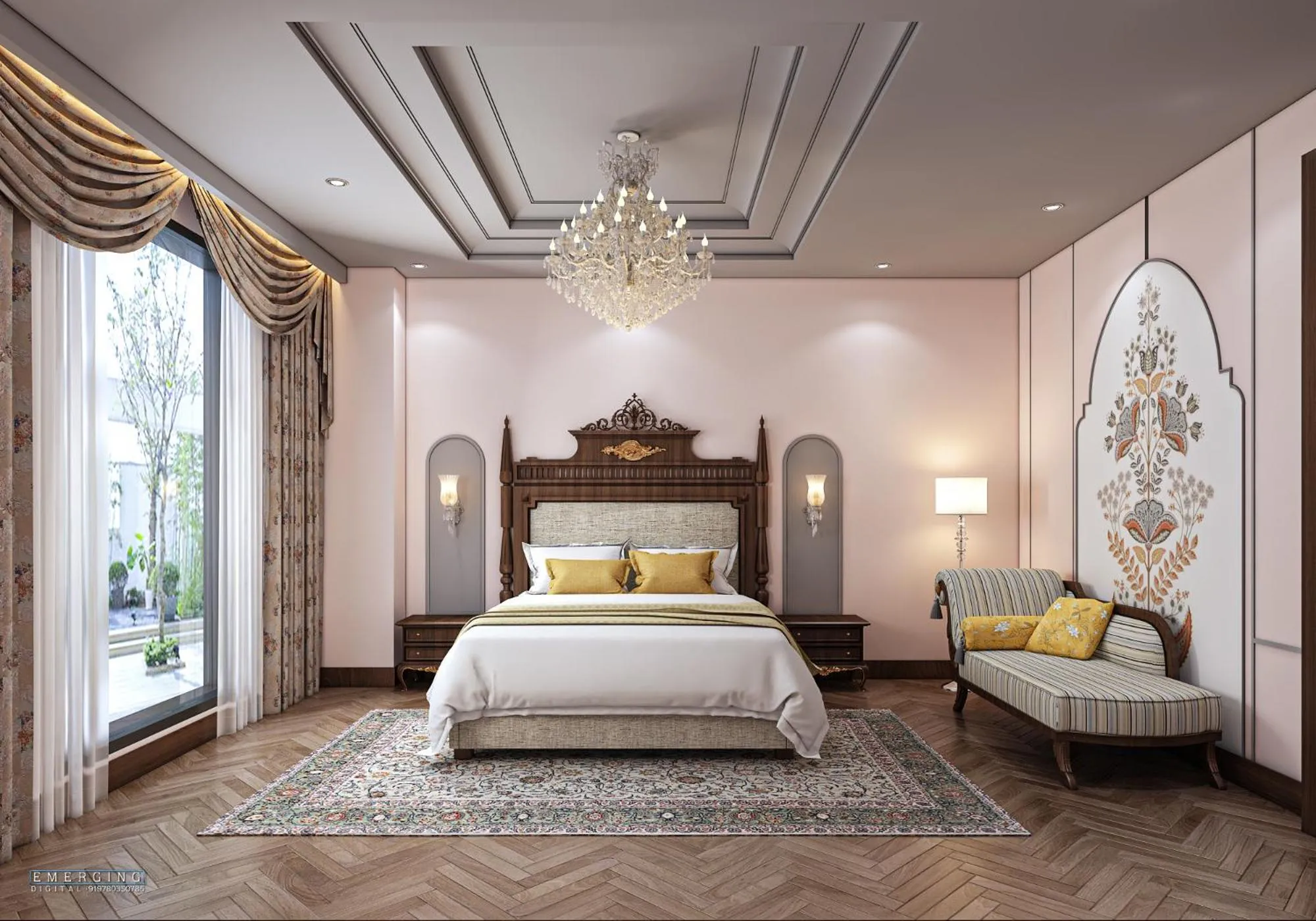 Bed in Noormahal Palace Hotel
