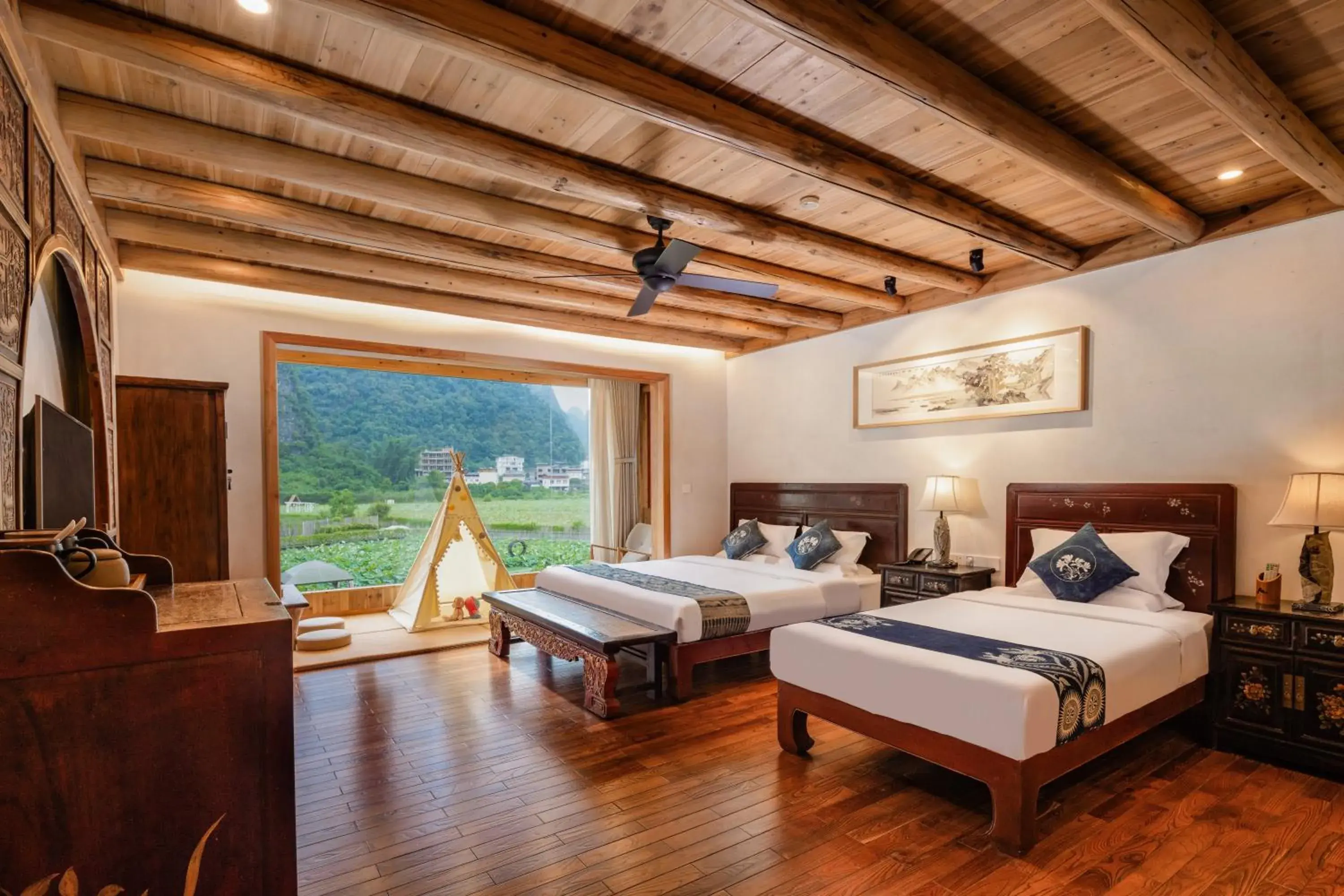 View (from property/room), Bed in Yangshuo Tea Cozy--one way Free pick up from airport or TS 4 nights View (from property/room), Bed in Yangshuo Tea Cozy--one way Free pick up from airport or TS 4 nights