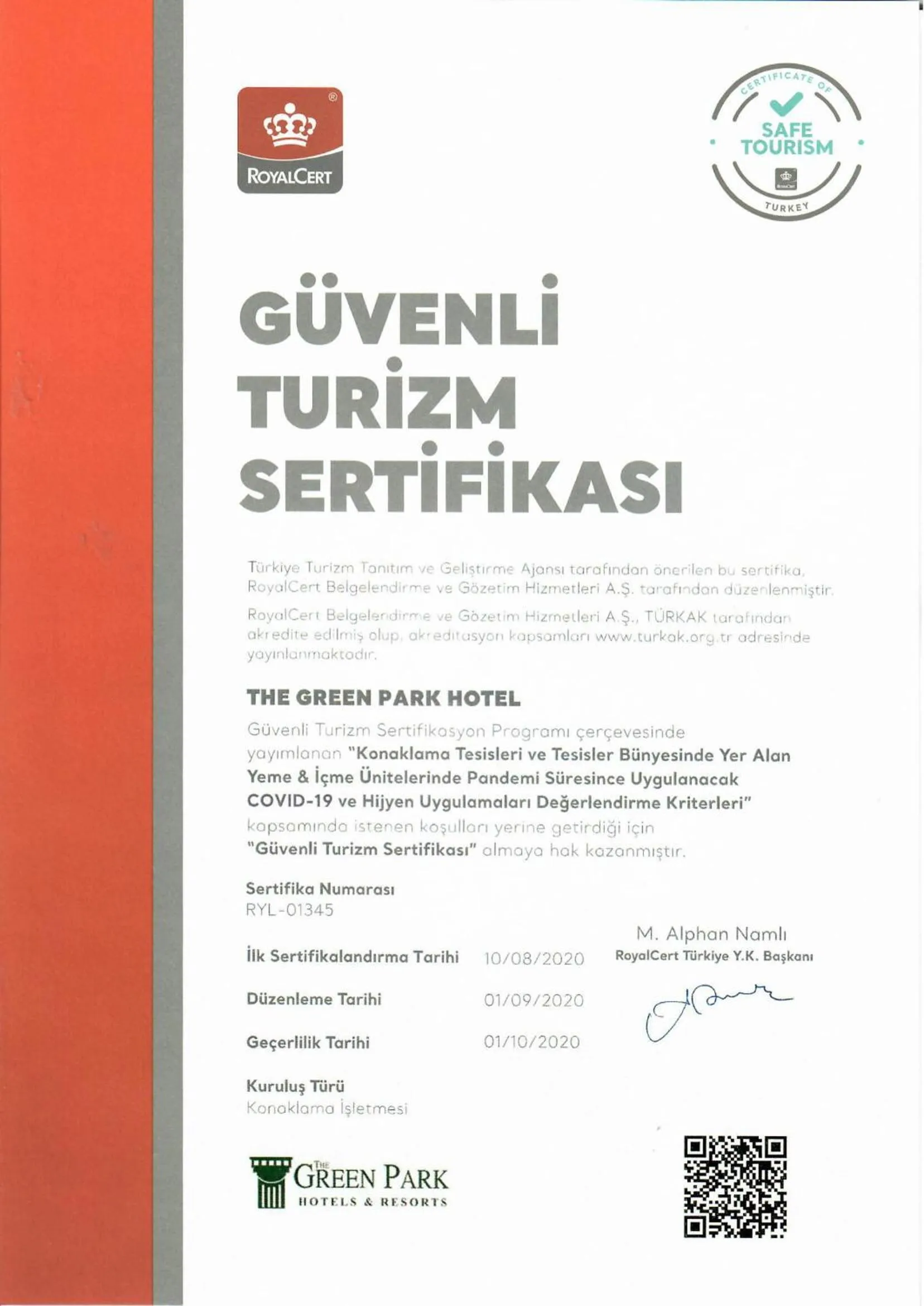 Certificate/Award in The Green Park Sivas