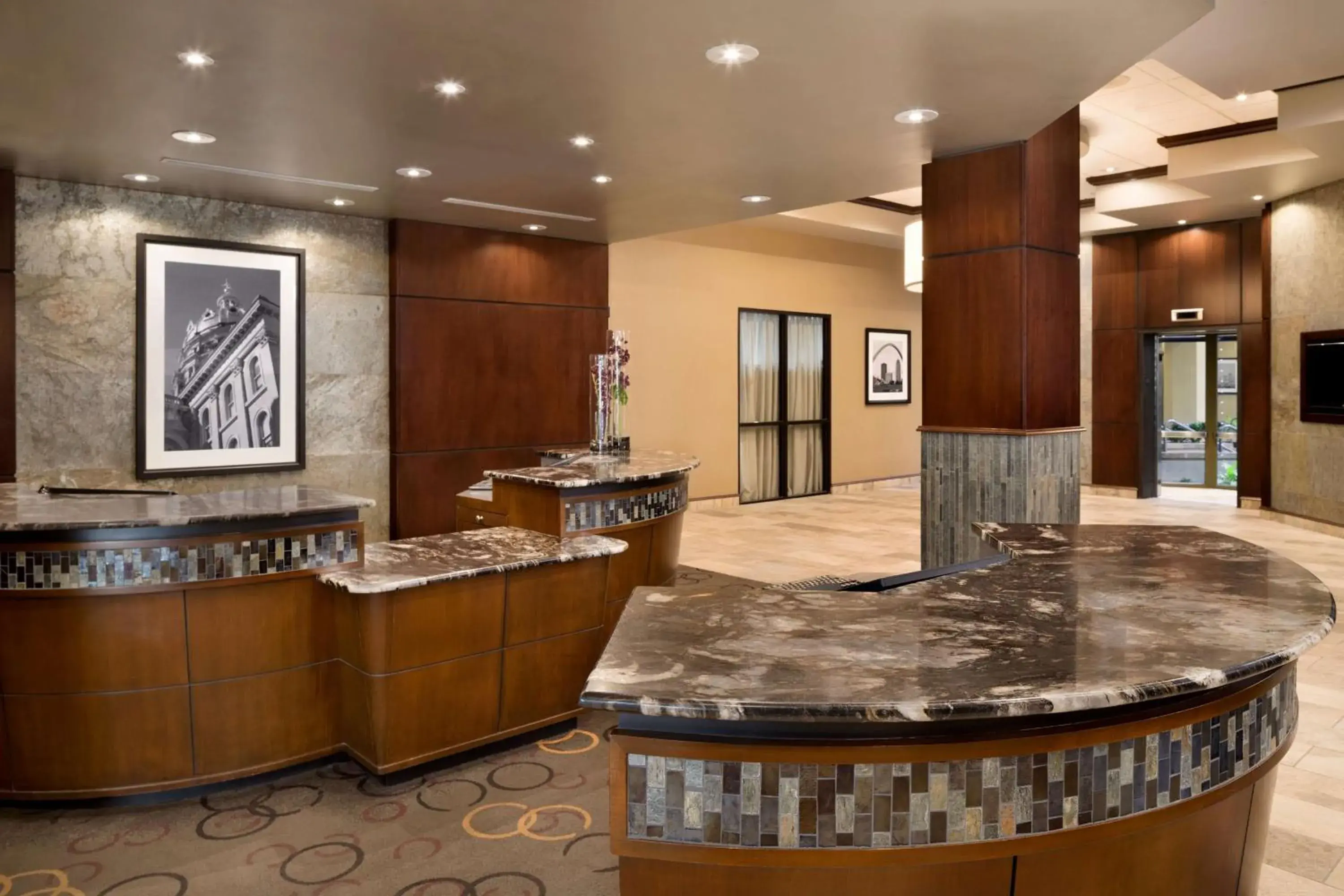 Lobby or reception in Embassy Suites Des Moines Downtown Lobby or reception in Embassy Suites Des Moines Downtown