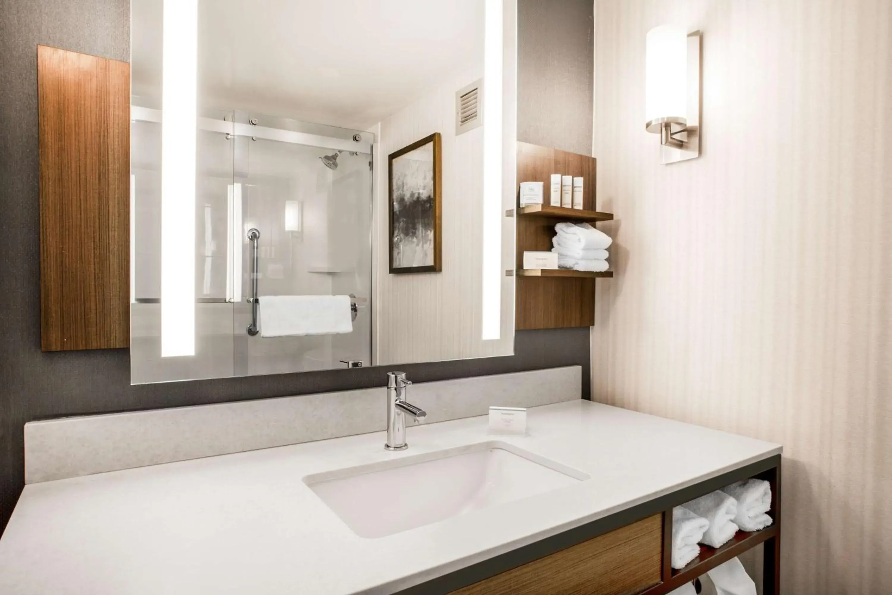 Bathroom, Bed in Hilton Garden Inn Islip/MacArthur Airport Bathroom, Bed in Hilton Garden Inn Islip/MacArthur Airport