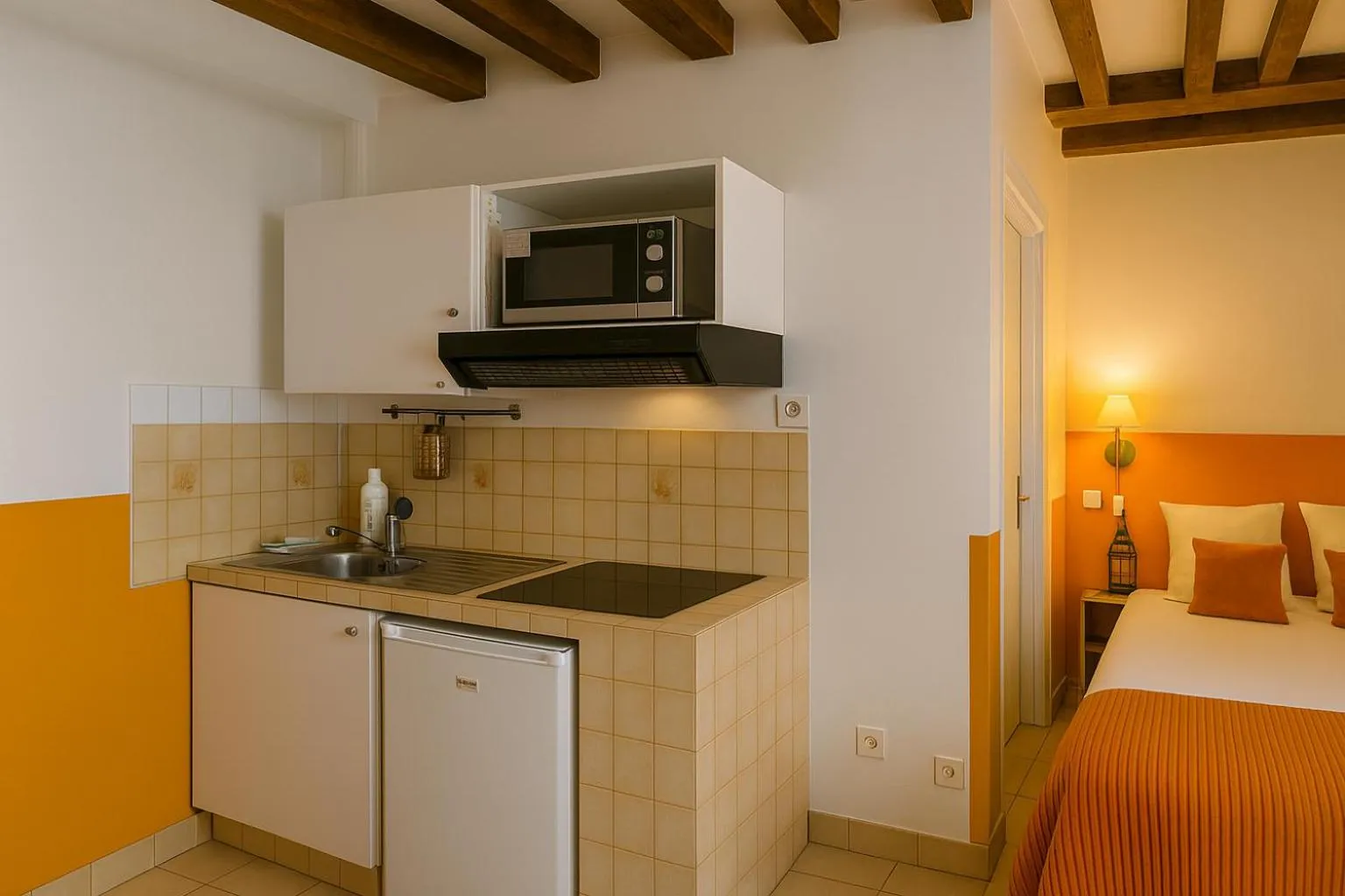 Kitchen or kitchenette, Bed in Résidence Chlorophylle