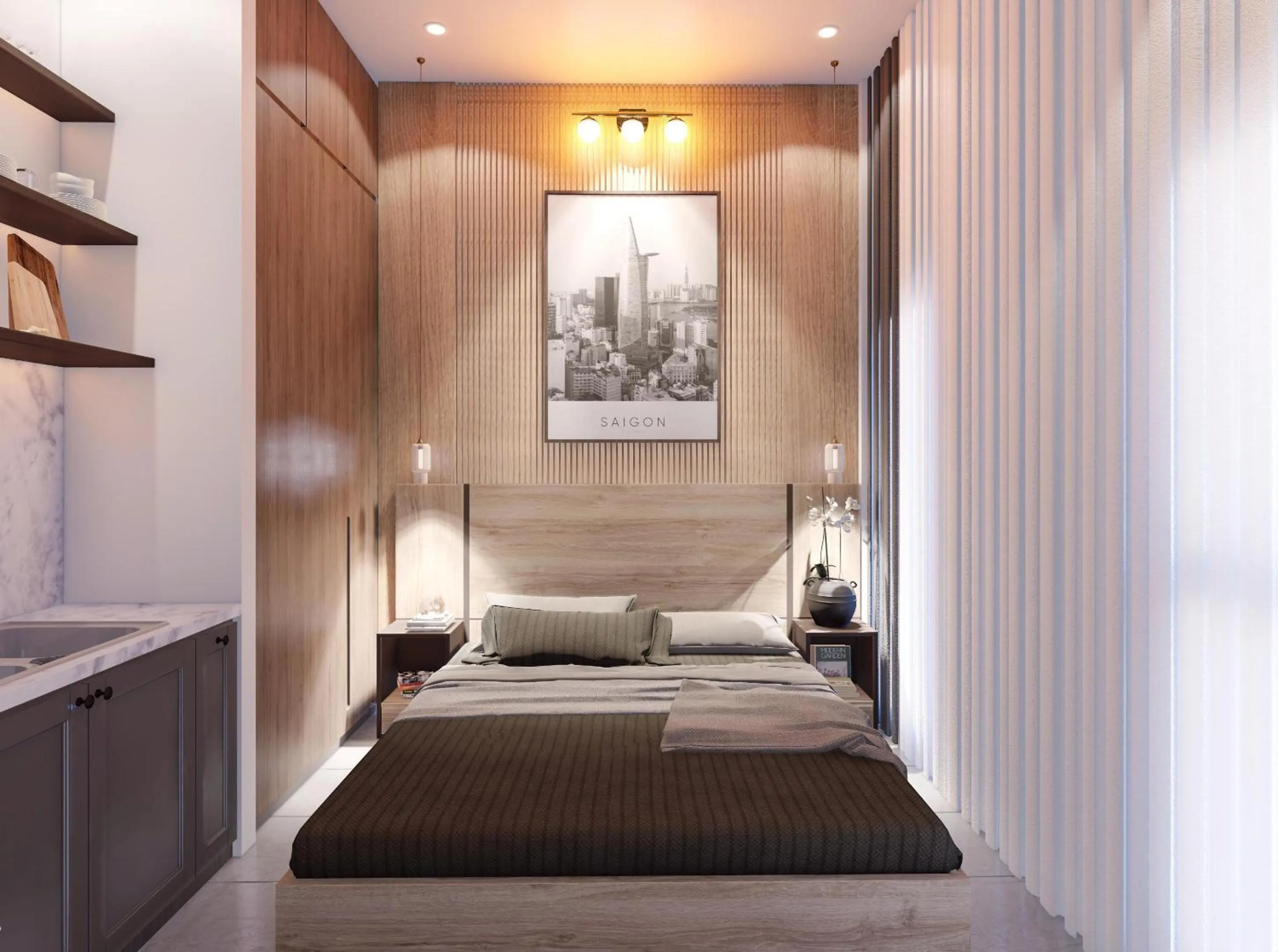 Kitchen or kitchenette, Bed in GEM Apartment