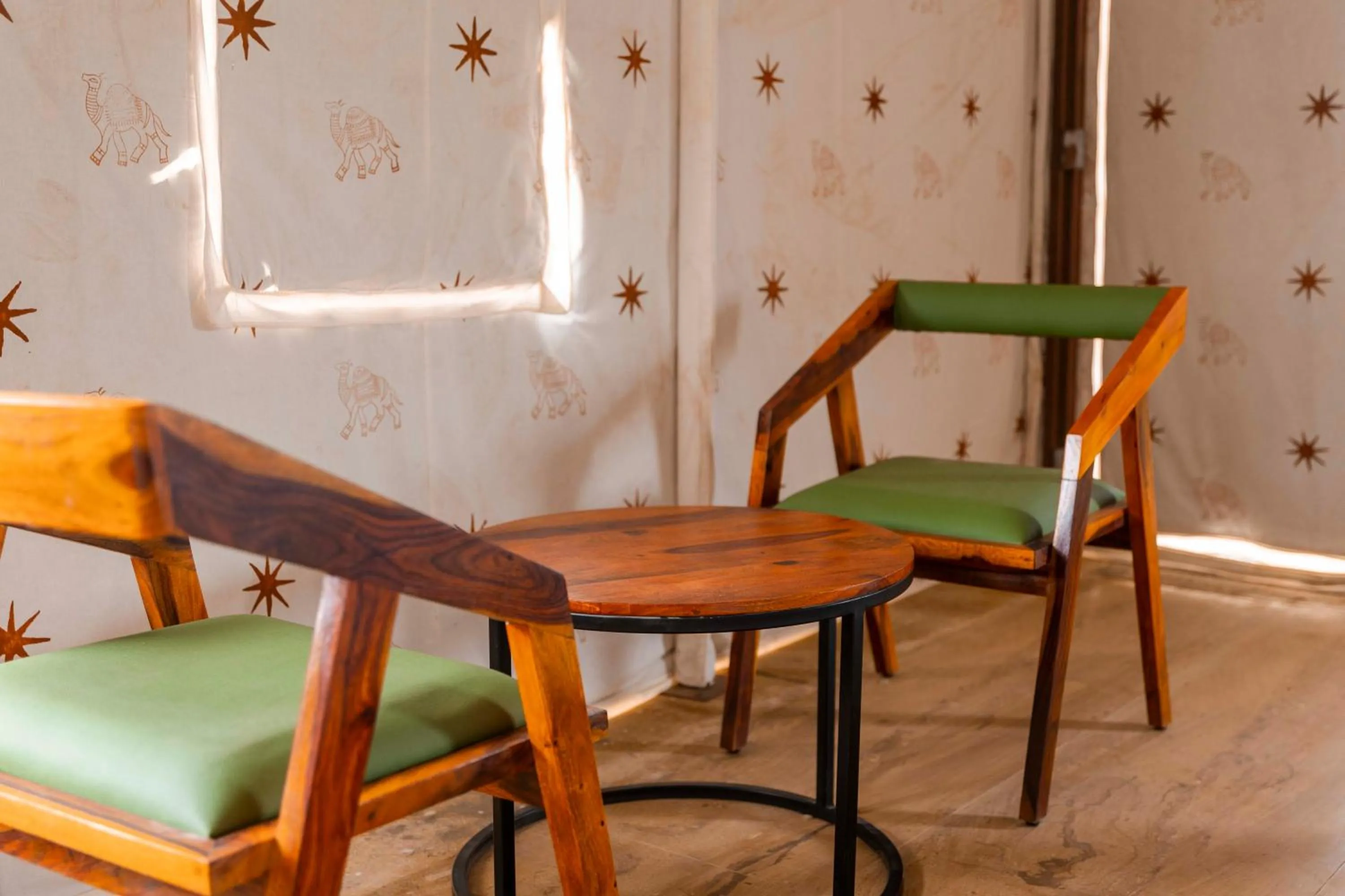 Seating area in Nomads heaven desert camp jaisalmer