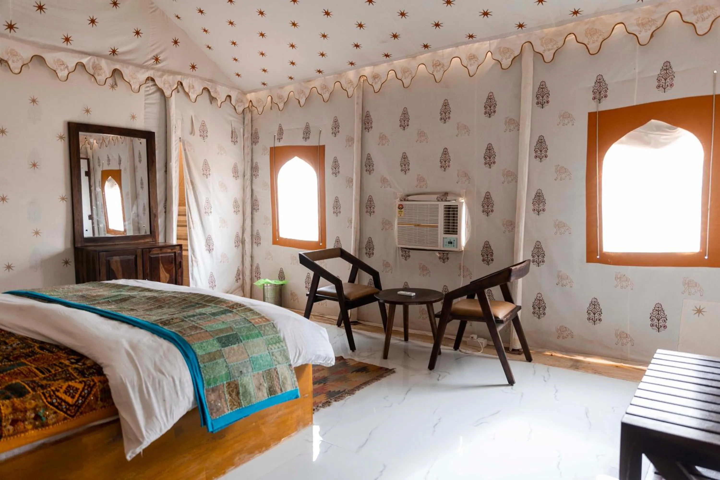 Bedroom, Bed in Nomads heaven desert camp jaisalmer