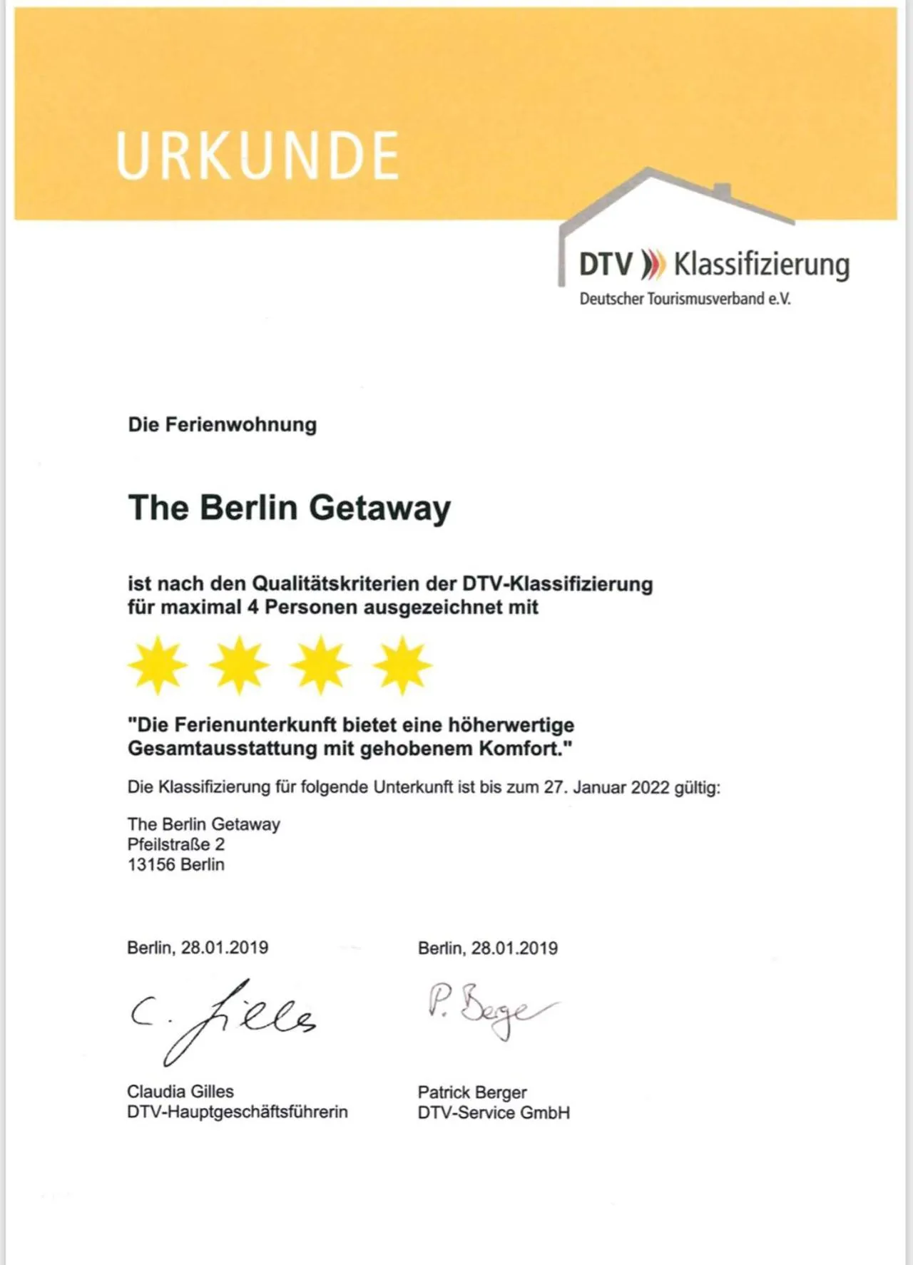 Certificate/Award in The Berlin Getaway / 80qm in Berlin's Historic Diplomatic Quarter