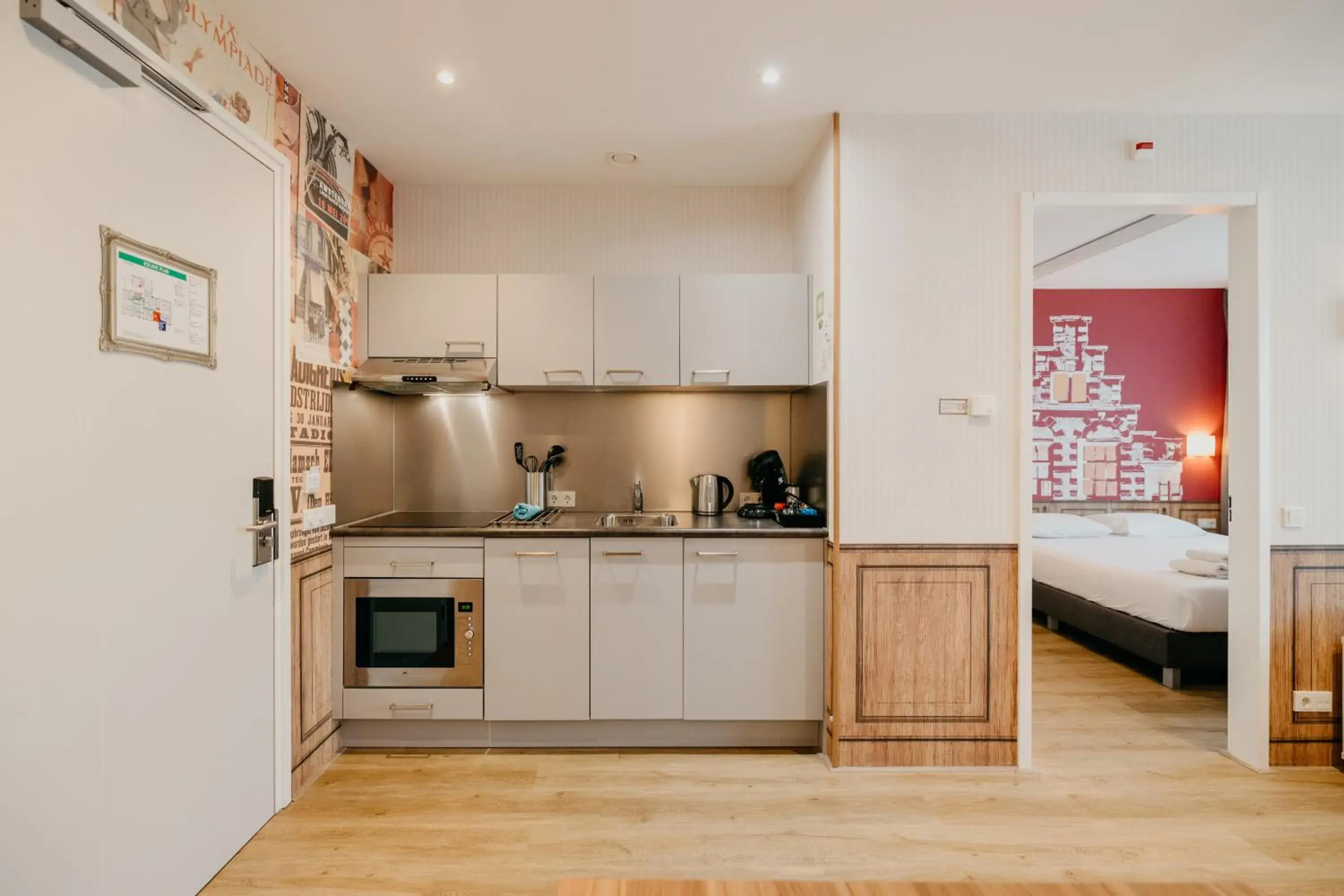 Kitchen or kitchenette, Bed in Amsterdam ID Aparthotel Kitchen or kitchenette, Bed in Amsterdam ID Aparthotel