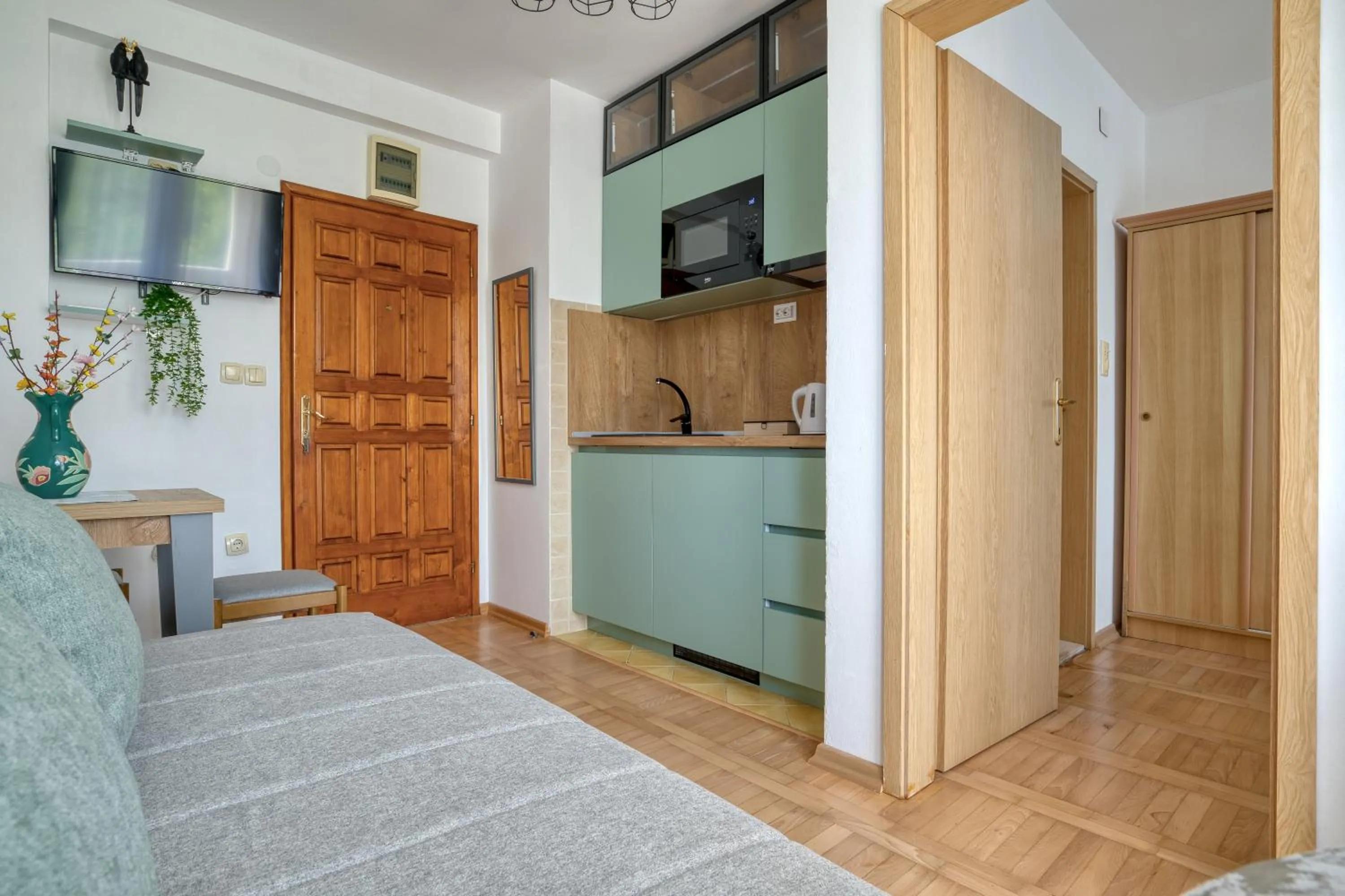 kitchen, Bed in Apartments Elena