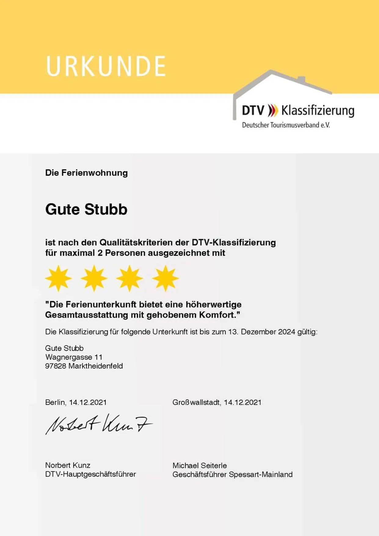 Certificate/Award in AD1716 apARTments Marktheidenfeld