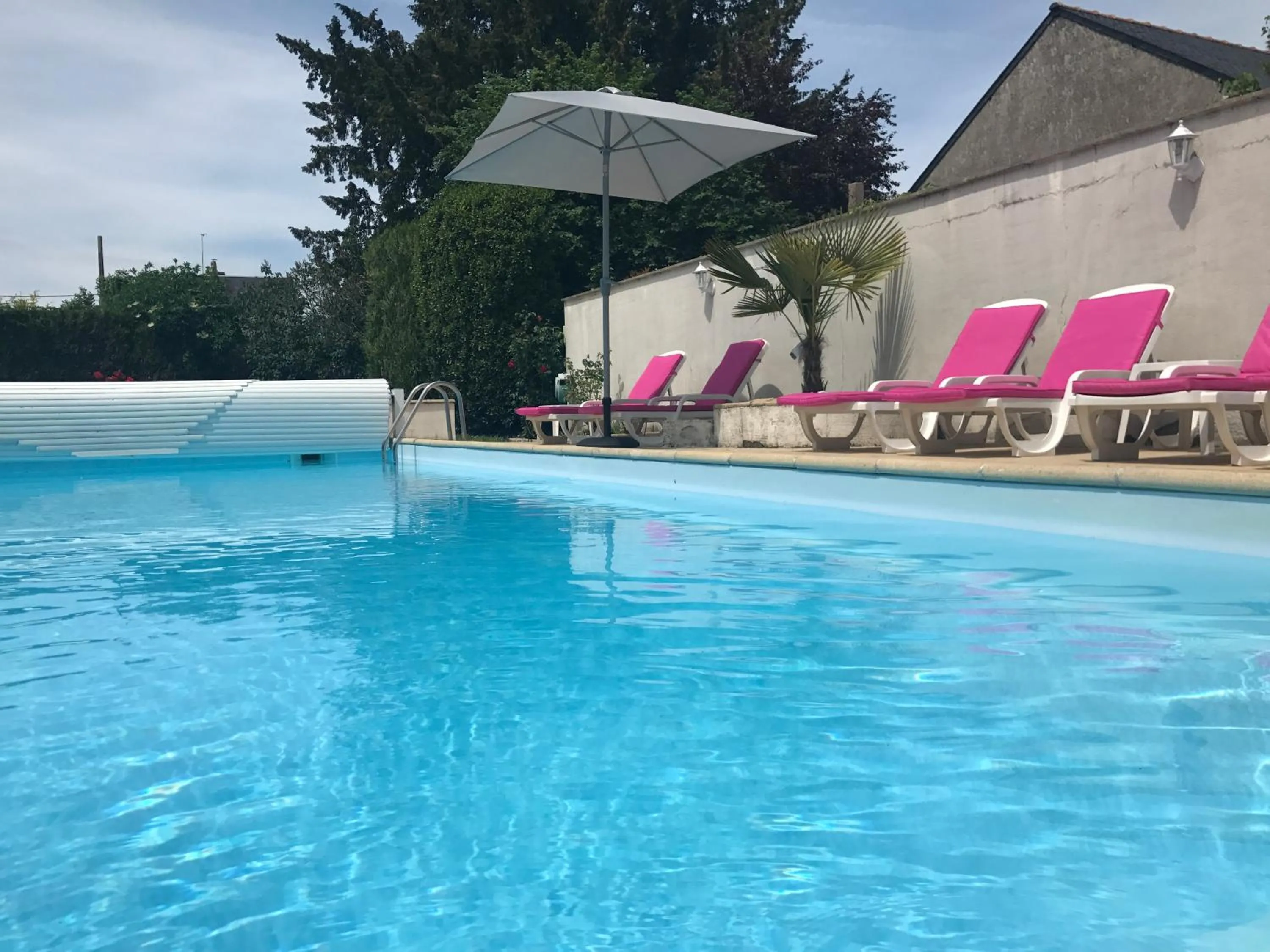 Swimming pool in Logis Hotel Restaurant Le Cheval Blanc