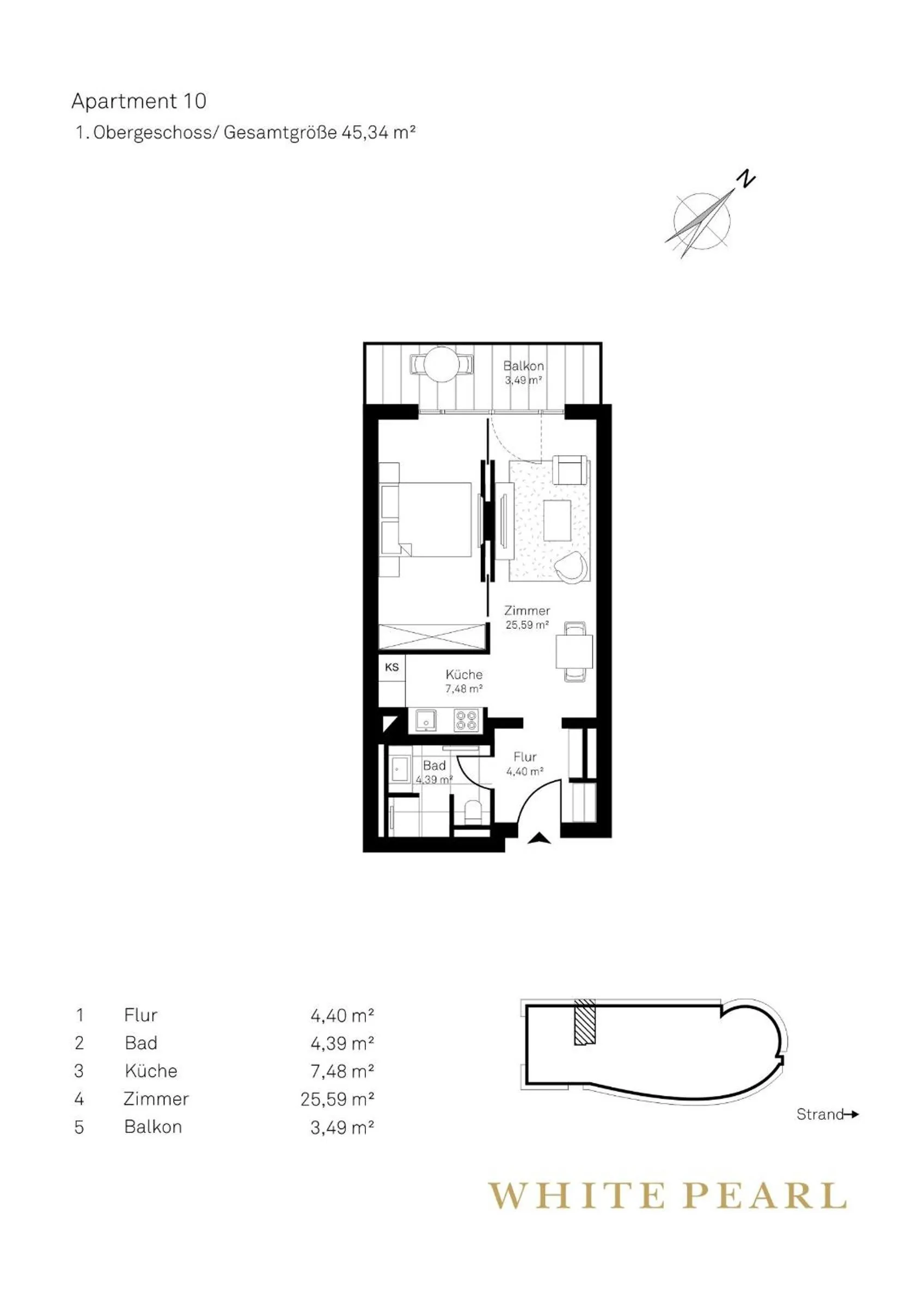 Floor plan in White Pearl Apartment 1.10