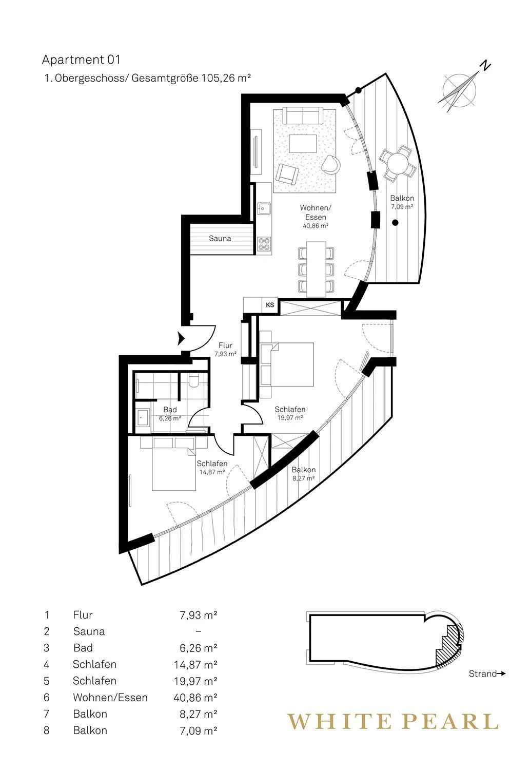 Floor plan in White Pearl Apartment 1.01