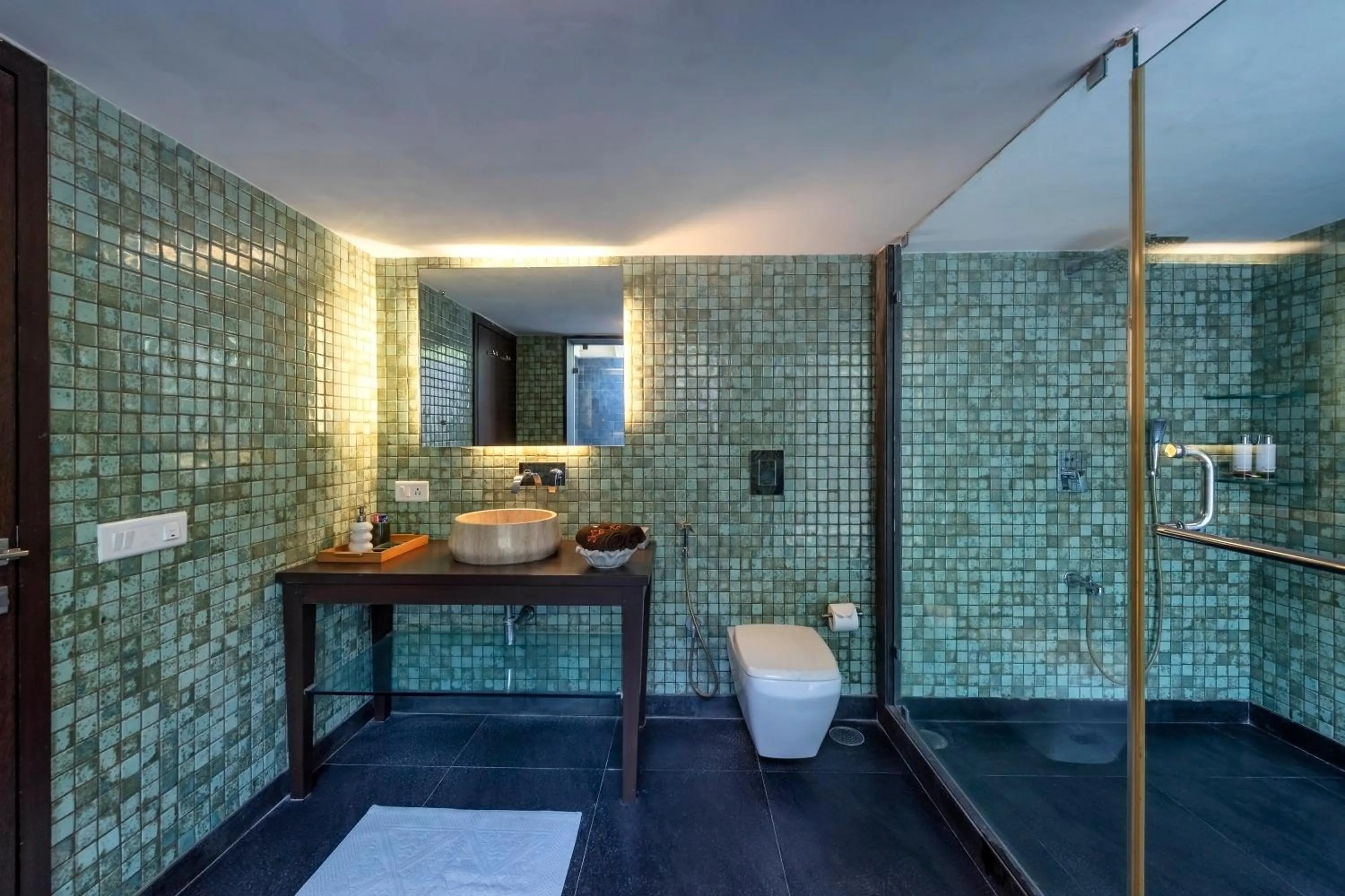 Shower in SaffronStays Masaya, Alibaug - pet-friendly villa with alfresco dining