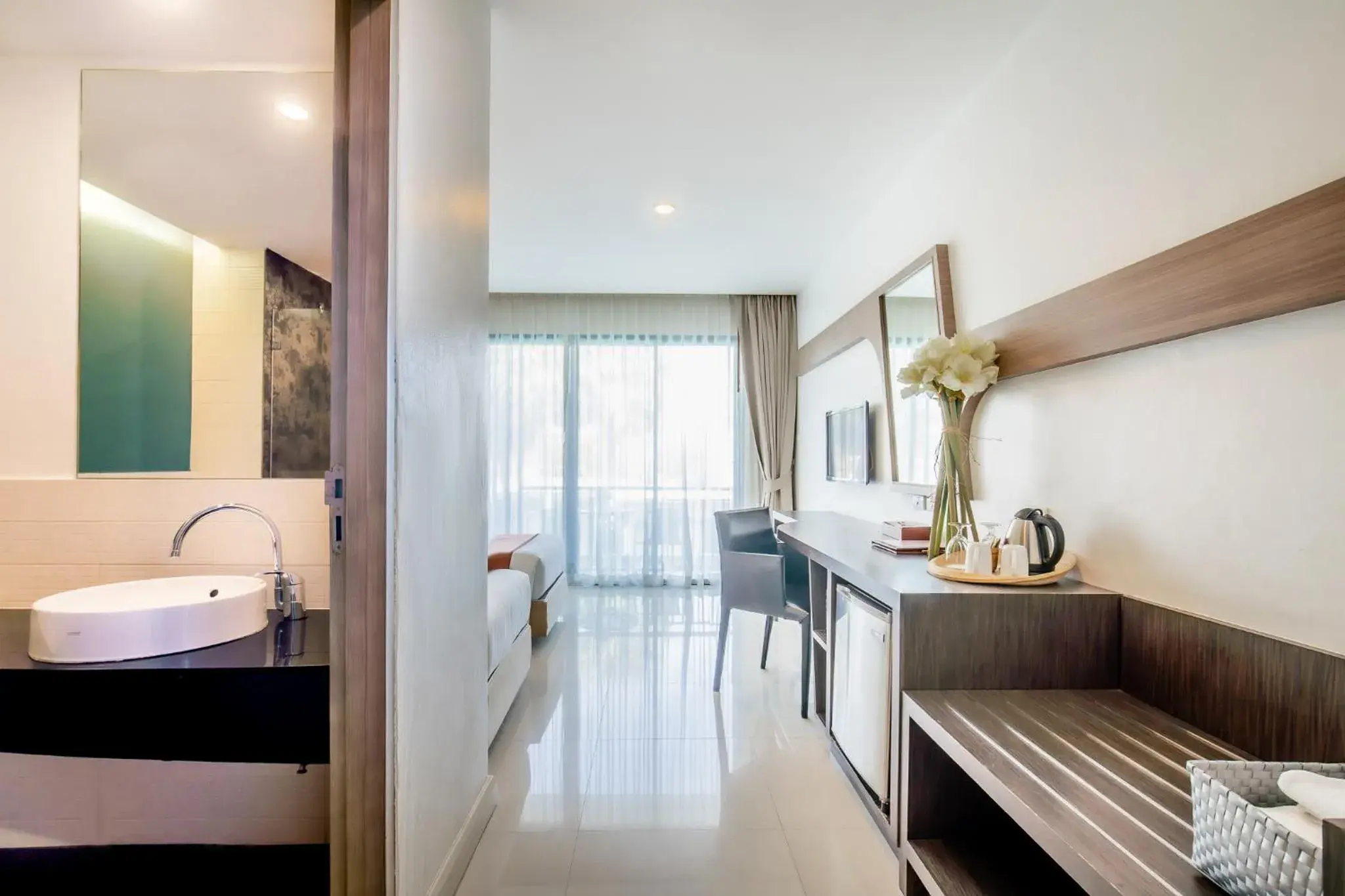 Bathroom, Bed in The Pago Design Hotel Phuket-SHA Plus Bathroom, Bed in The Pago Design Hotel Phuket-SHA Plus