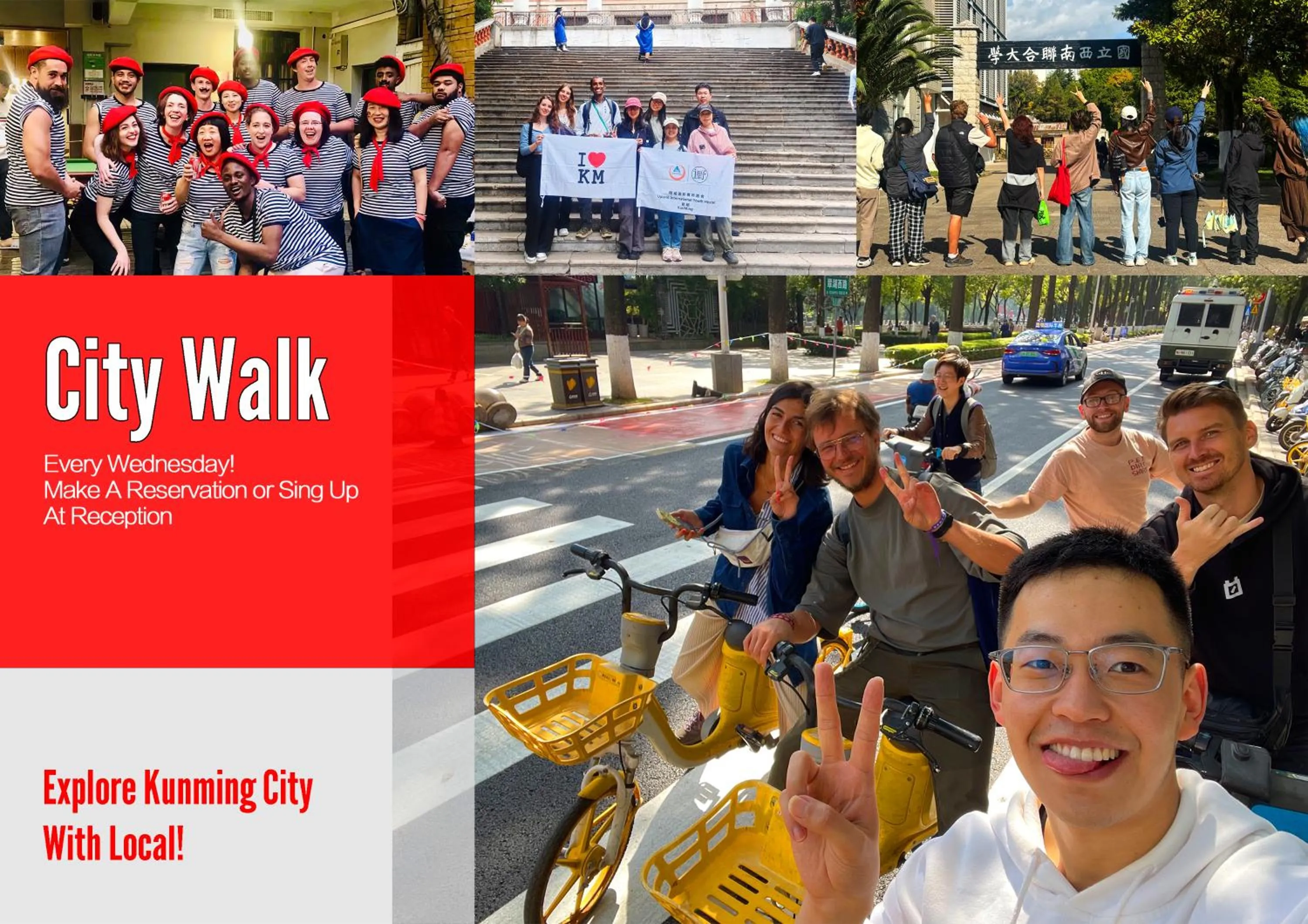 Activities in Kunming Upland International Youth Hostel near the city center ,2 mins walk to the subway, 2 mins walk to the Green Lake, Close to Yuan tong Temple, Old street, Yunnan University, English-speaking service convenient payment and visa cards are accepted