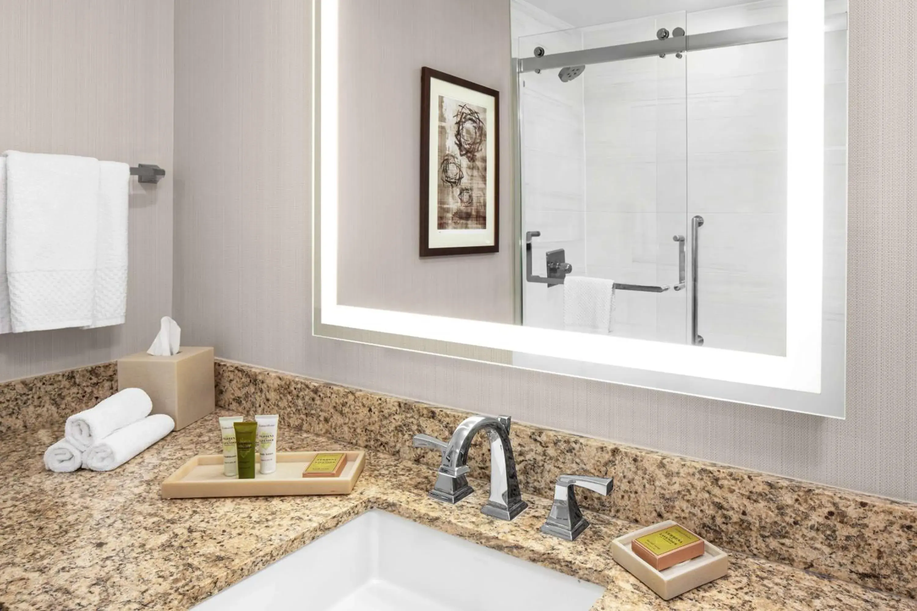 Bathroom in Hilton Kansas City Airport Bathroom in Hilton Kansas City Airport