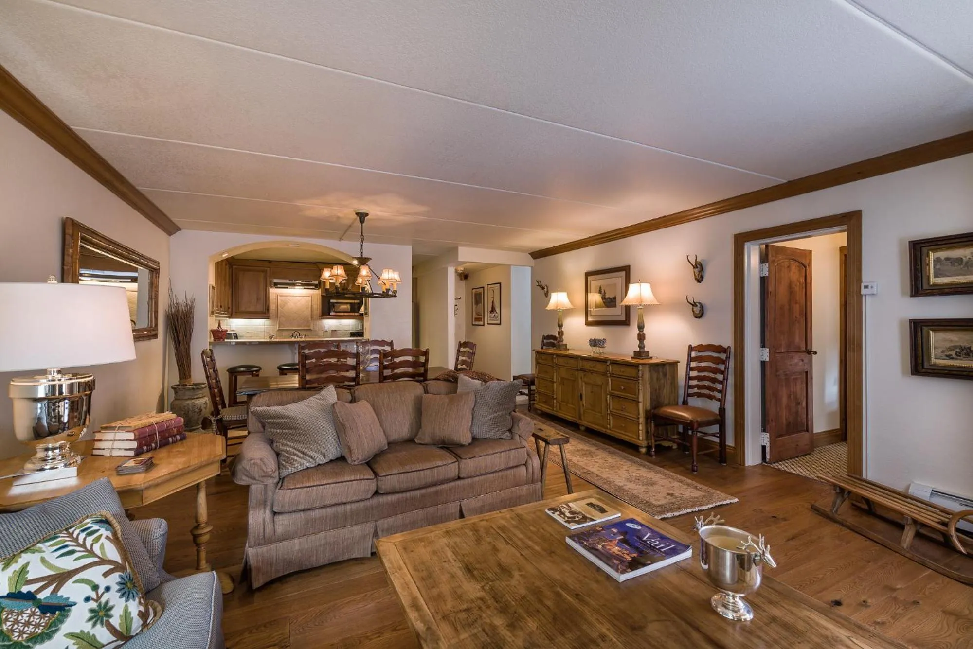 Living room in Vail's Mountain Haus at the Covered Bridge