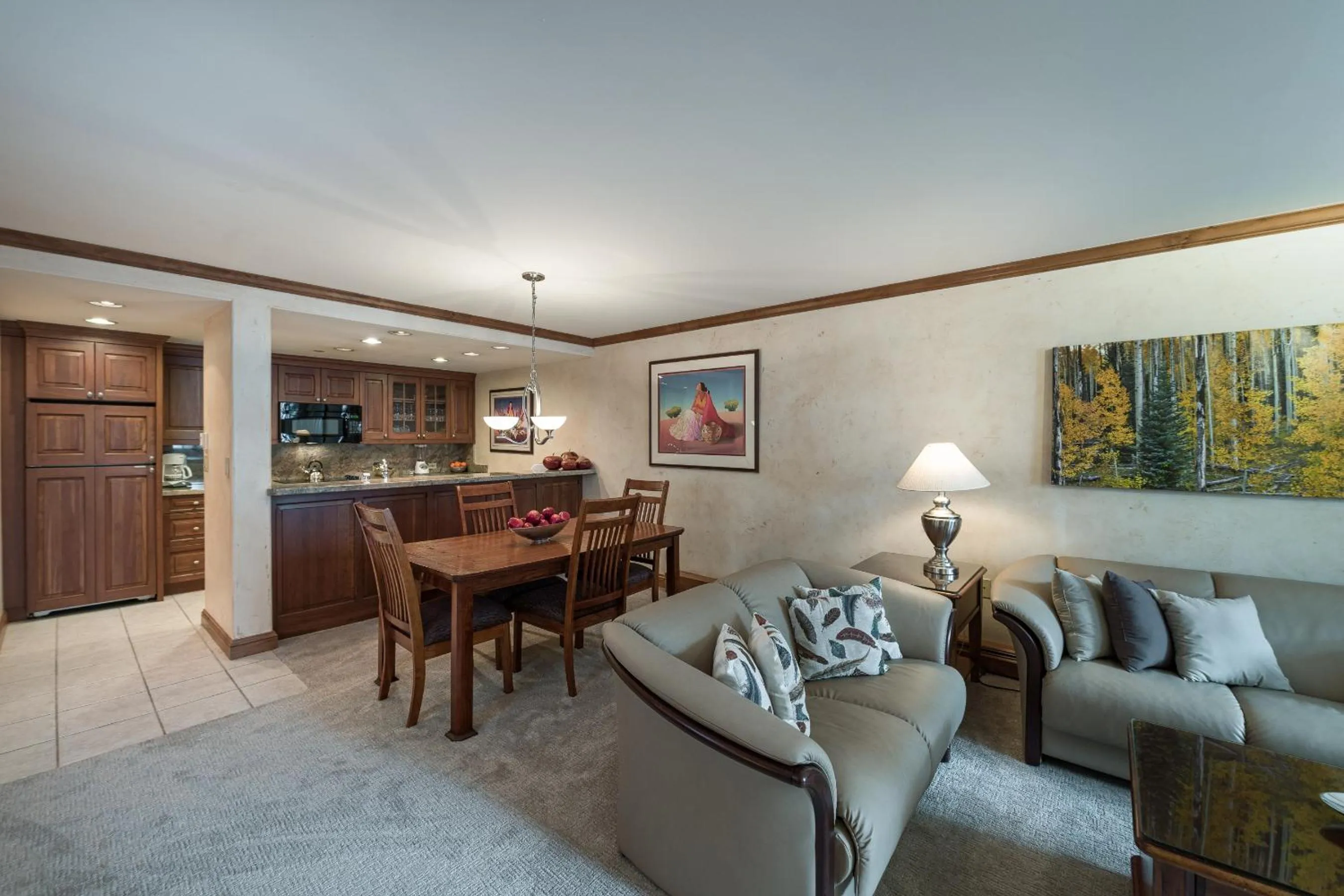 Living room in Vail's Mountain Haus at the Covered Bridge
