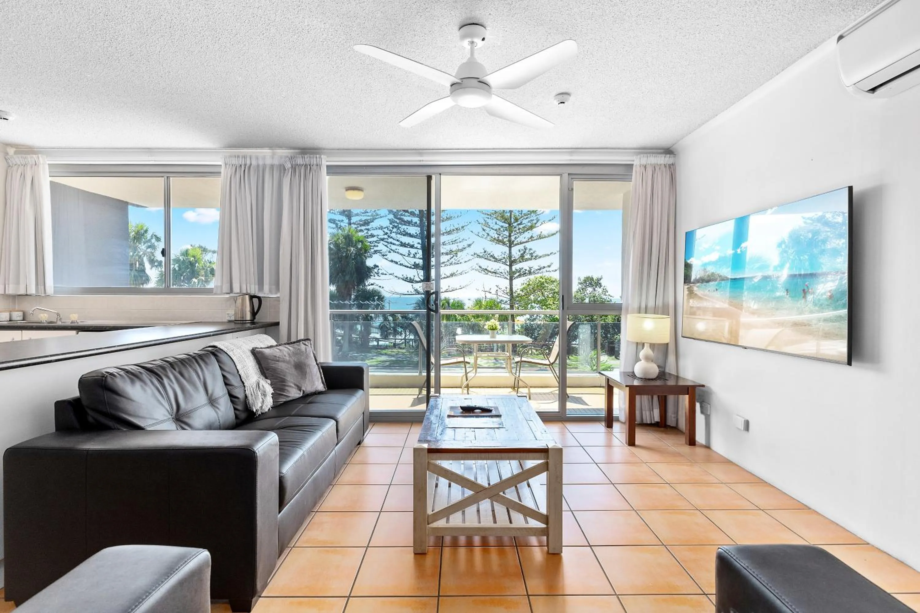 Living room in Northwind Beachfront Apartments