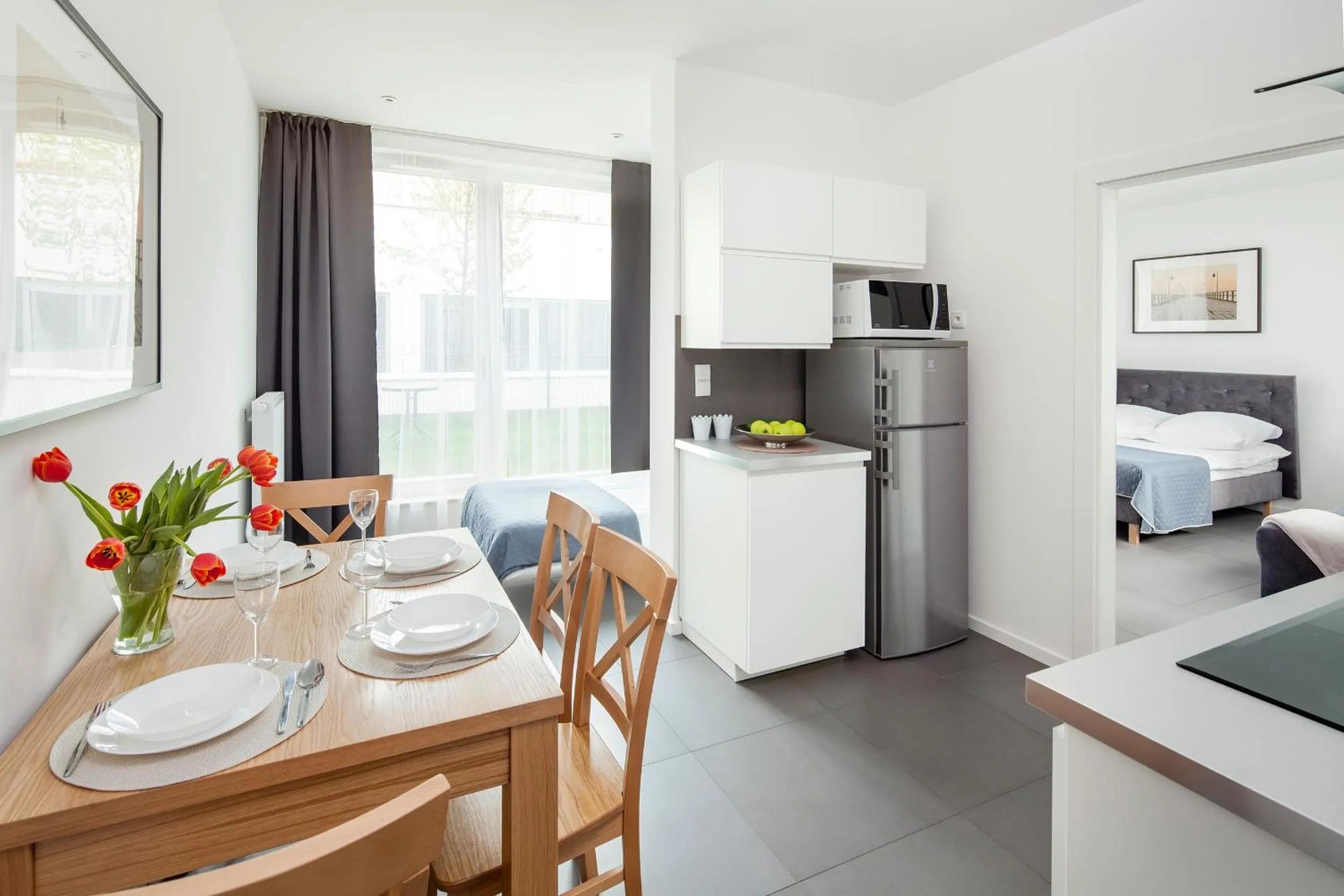 Kitchen or kitchenette, Bed in Sleepy3city Apartments Batorego 9 II