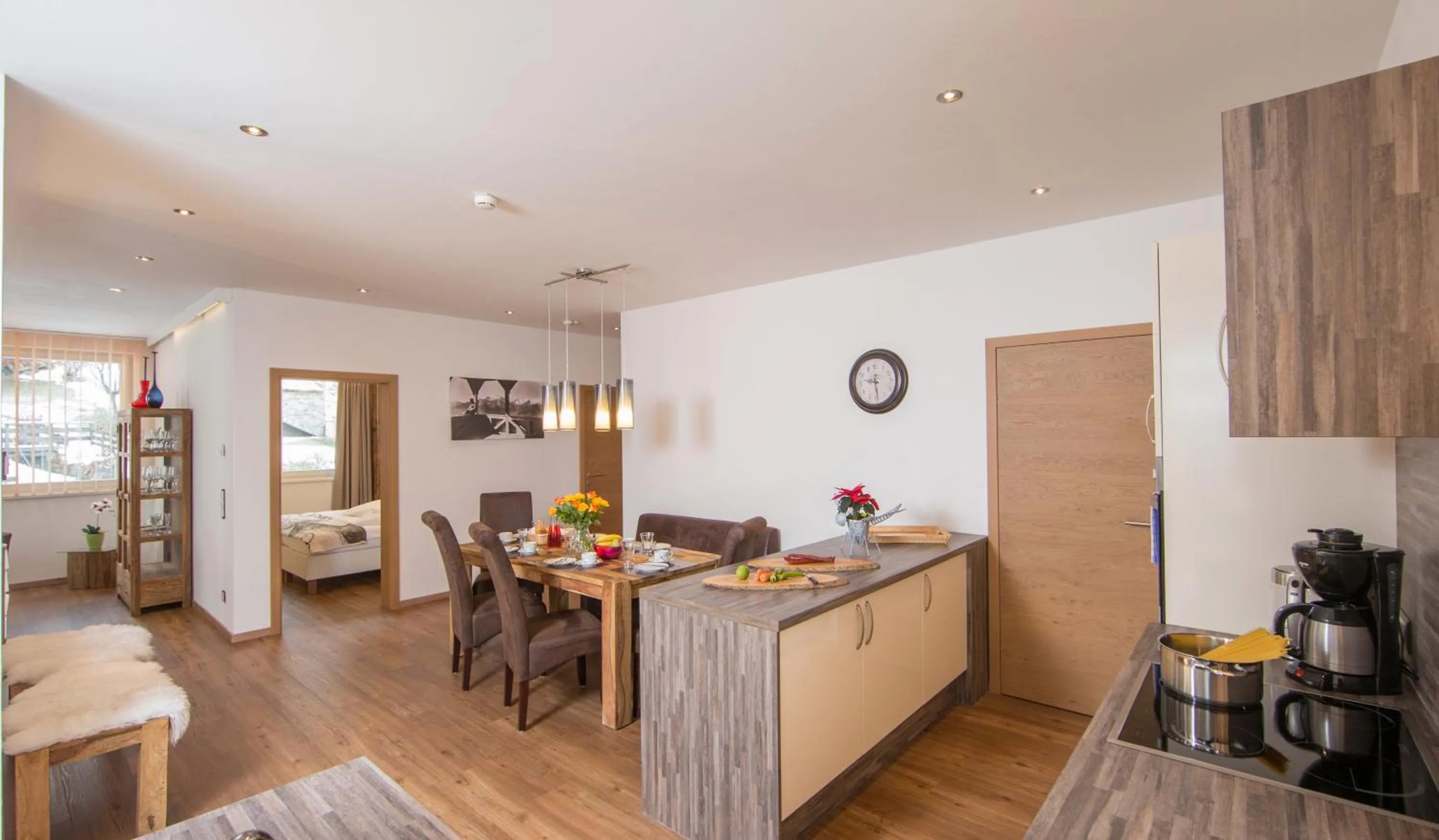 Kitchen or kitchenette in Appartement Living Schönwies apartments with private Infrared cabin and Zell am See Kaprun summercard