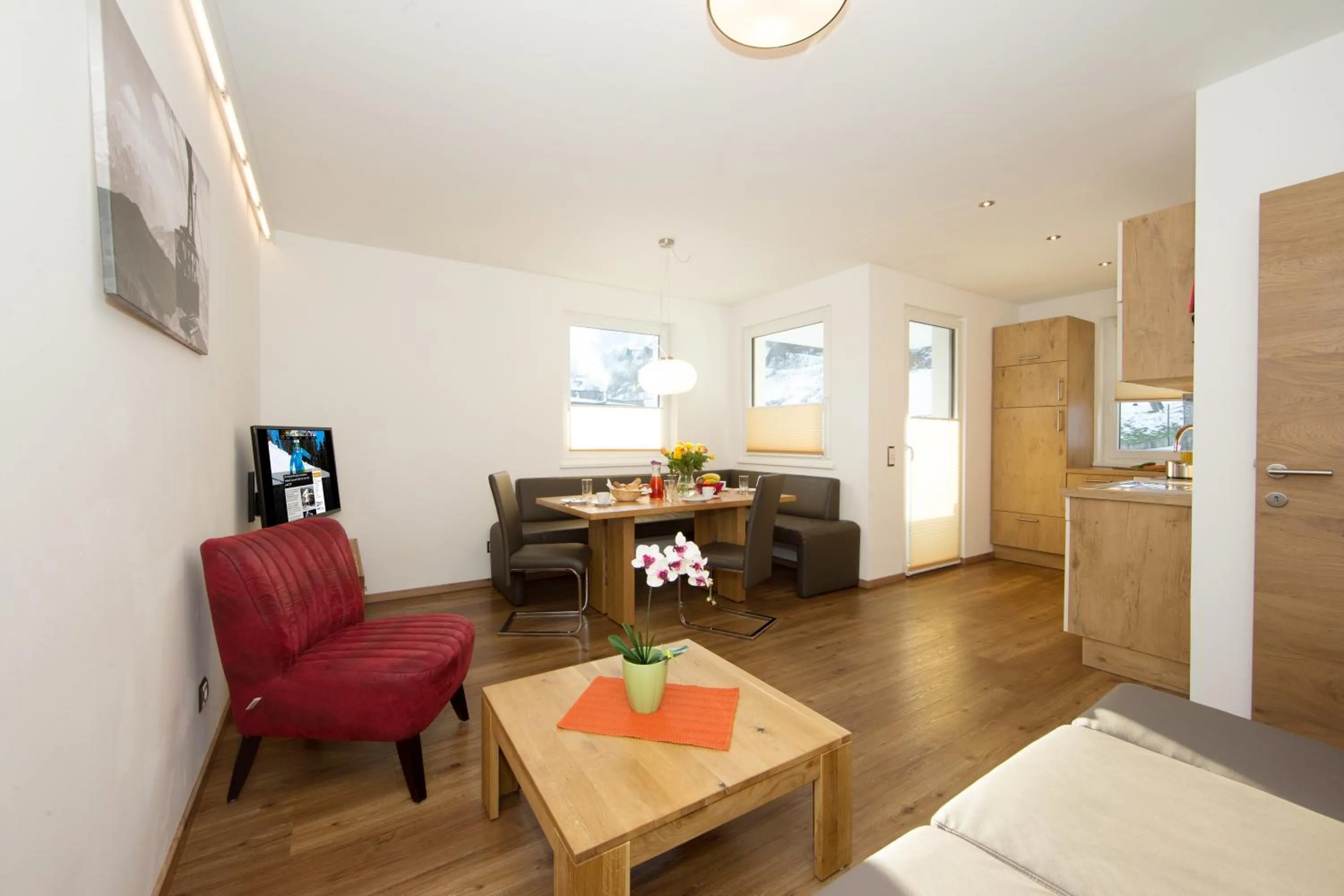 Kitchen or kitchenette in Appartement Living Schönwies apartments with private Infrared cabin and Zell am See Kaprun summercard