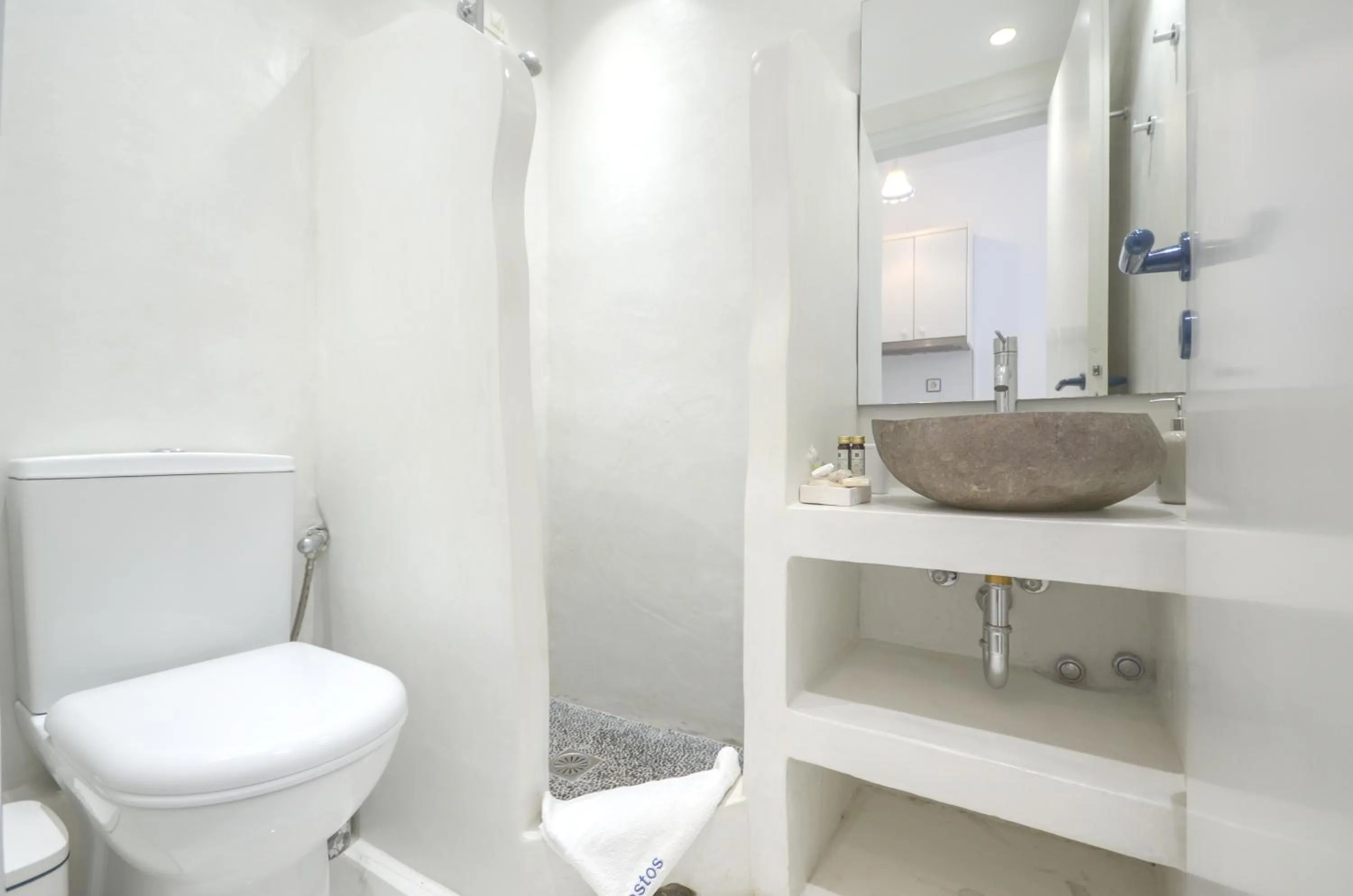 Shower in Nostos Studios at Saint George beach Agios Georgios Chora Naxos town