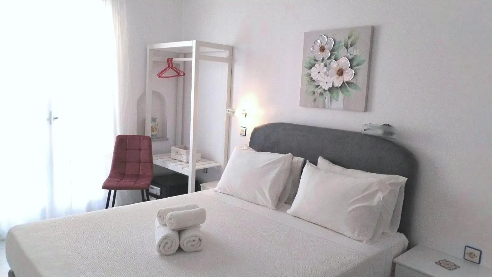 Bedroom, Bed in Nostos Studios at Saint George beach Agios Georgios Chora Naxos town