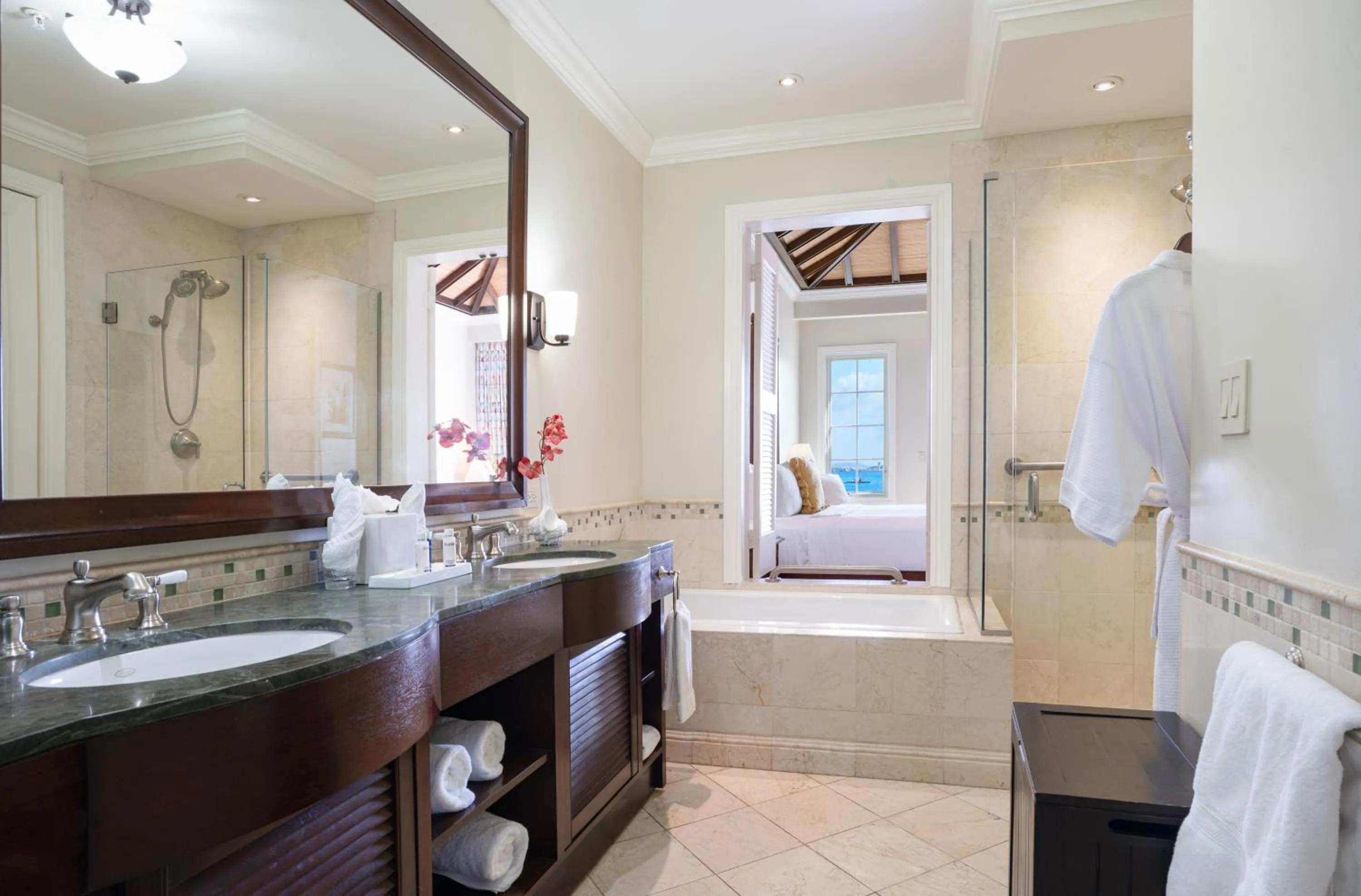 Bathroom, Bed in Scrub Island Resort, Spa & Marina