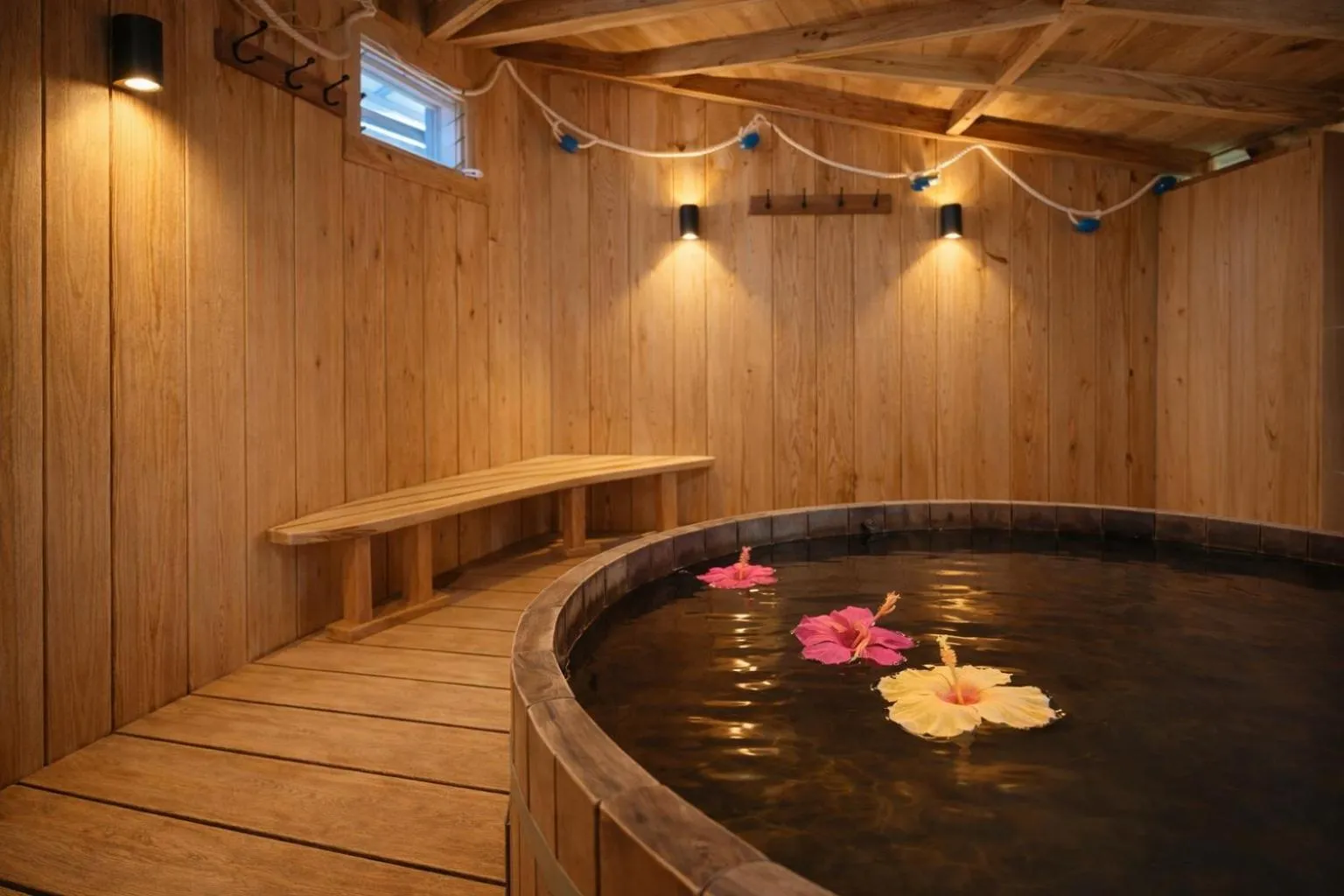 Hot Tub in Island Breeze - Round House with BBQ - Wooden Hot Tub - Beach