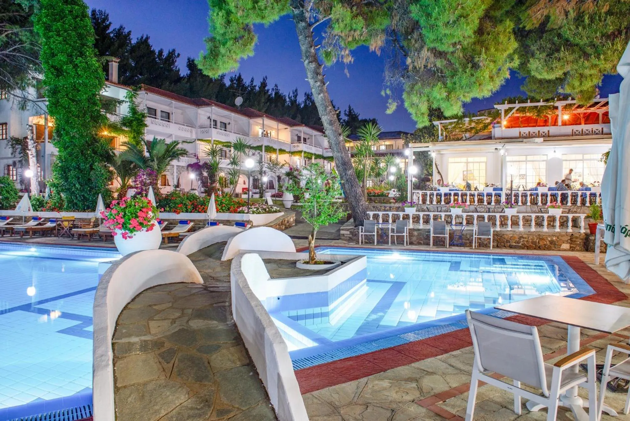 Pool view in Porfi Beach Hotel