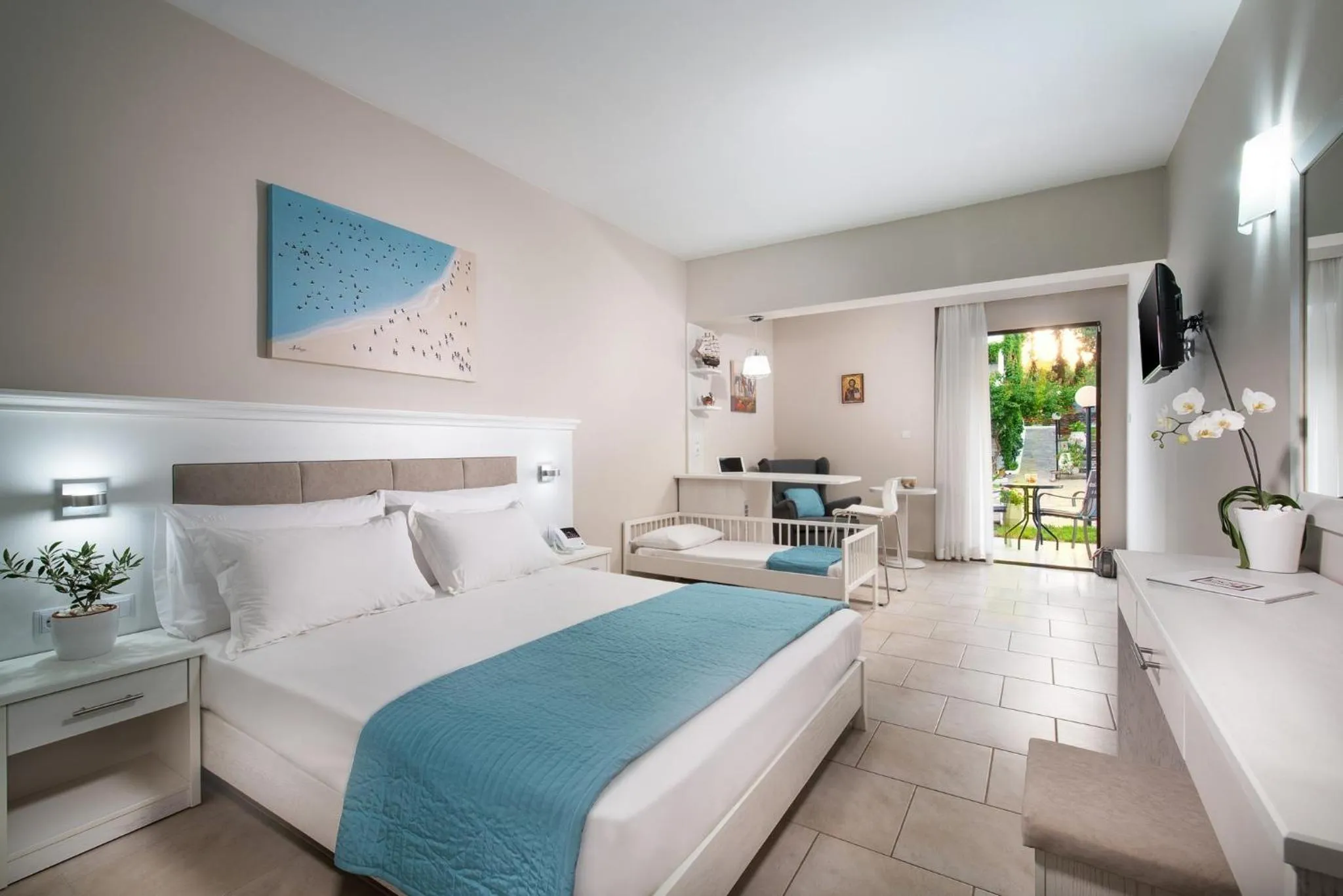 Bed in Porfi Beach Hotel