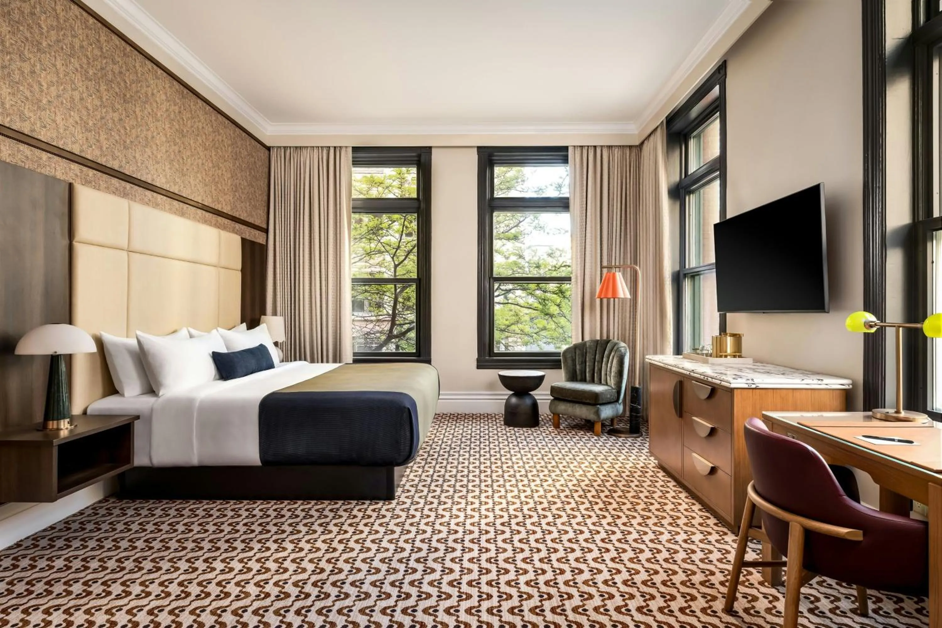 Photo of the whole room, Bed in The Louie, A Davenport Hotel, Autograph Collection