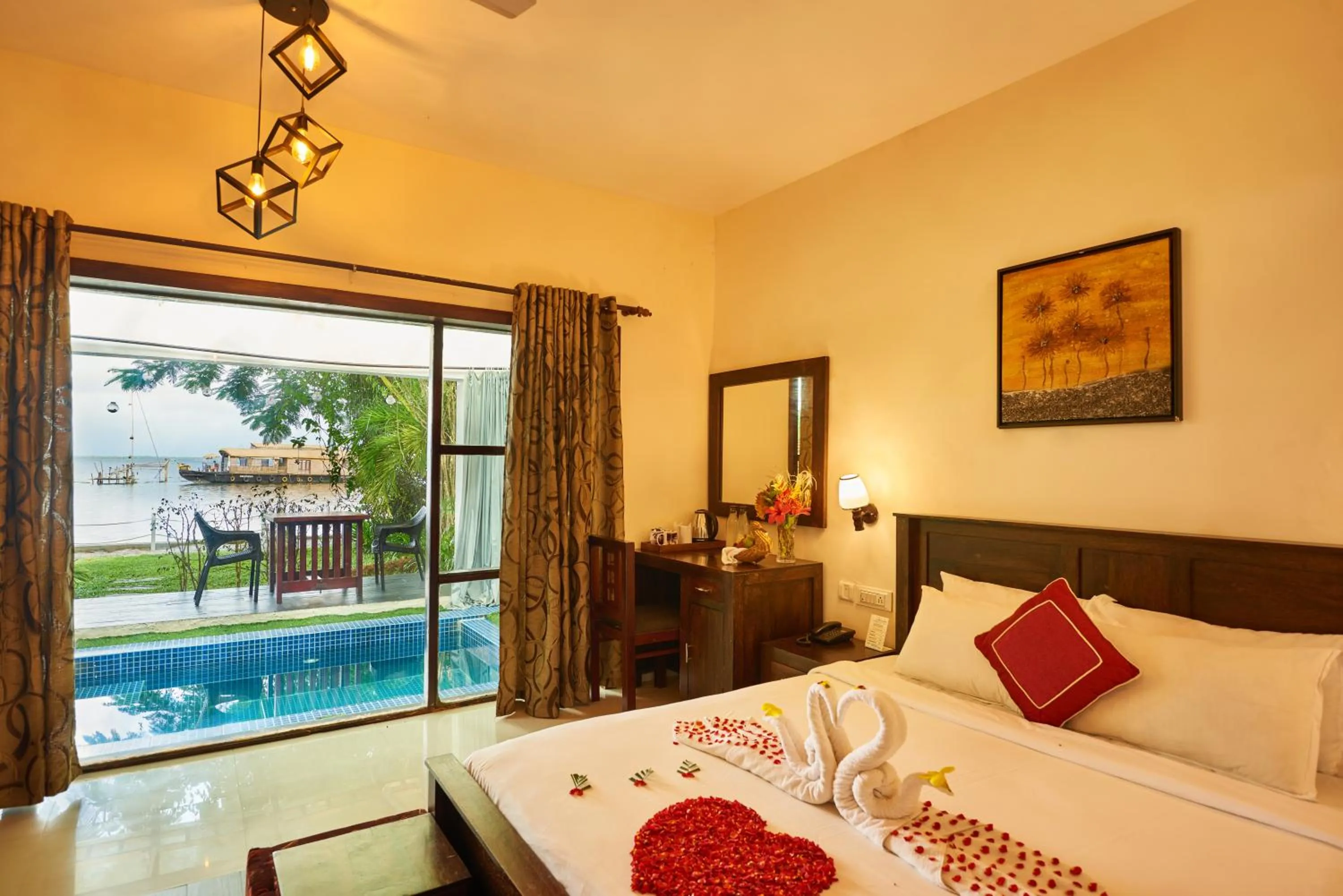 Bed in Deshadan Backwater Resort - The best sunrise view