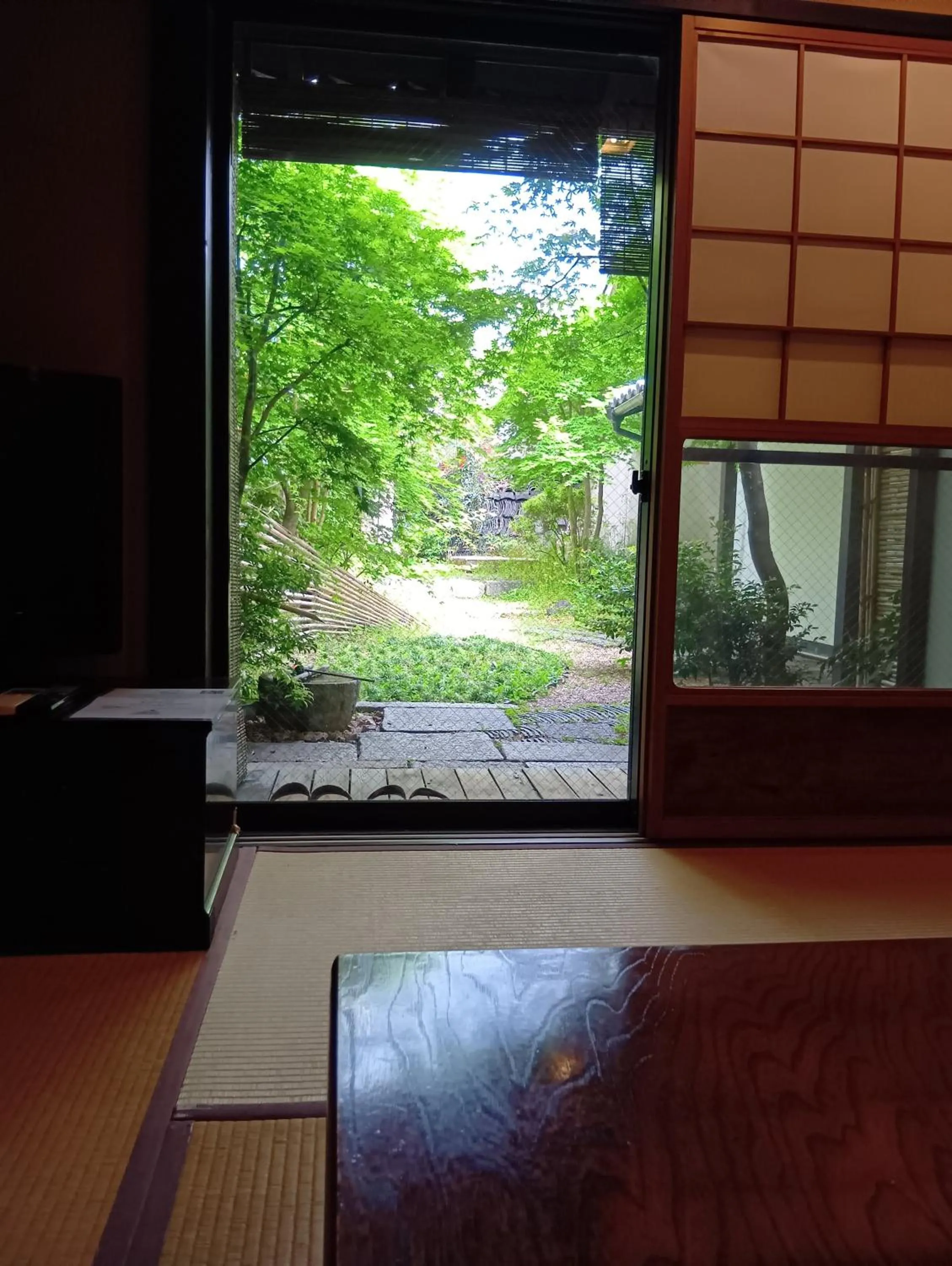 Seating area in Shirafuji-an Modern Private Machiya in Central Kyoto