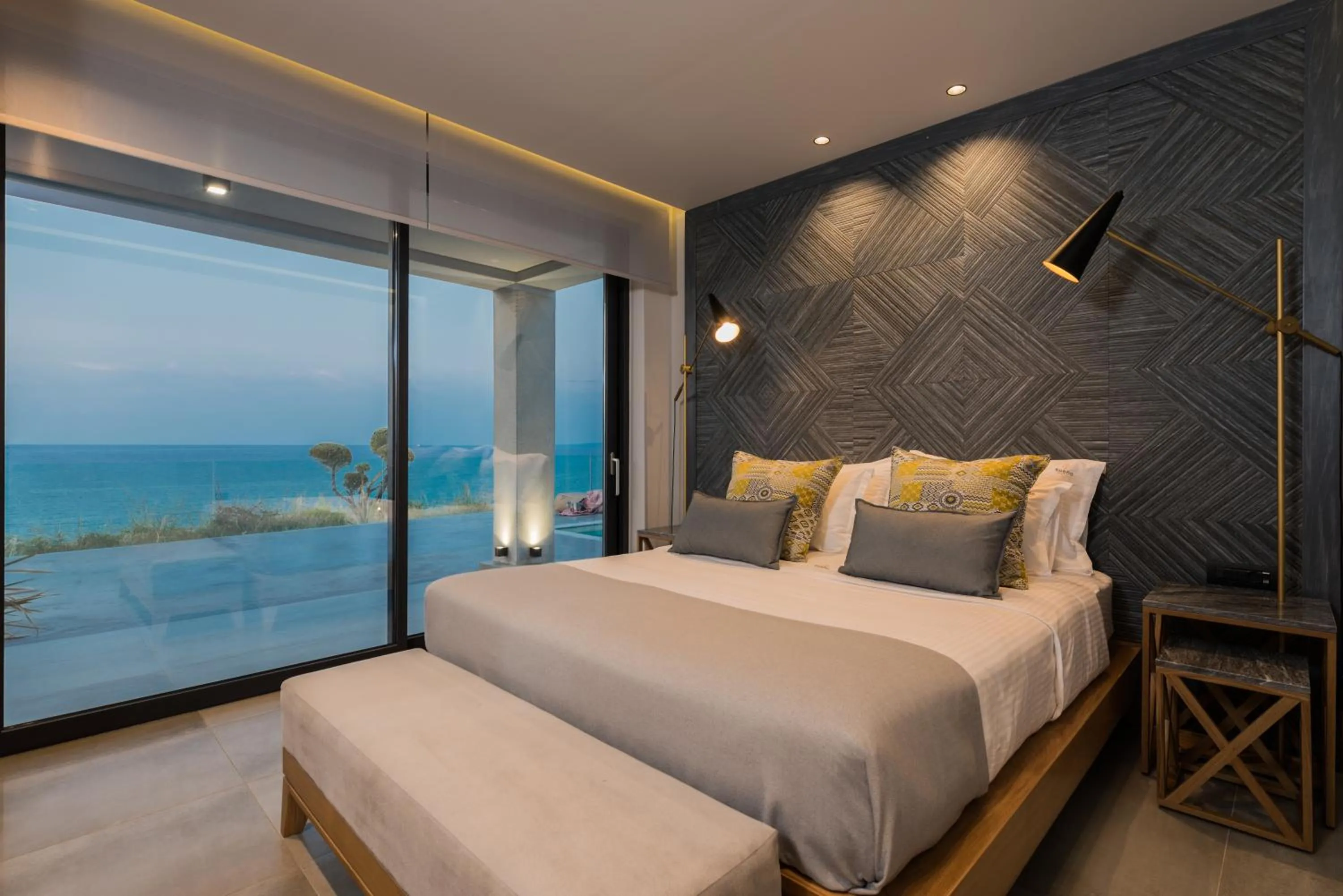 Bed in Sueño LUXURY VILLA, in Argasi 180 Iconic Sea View