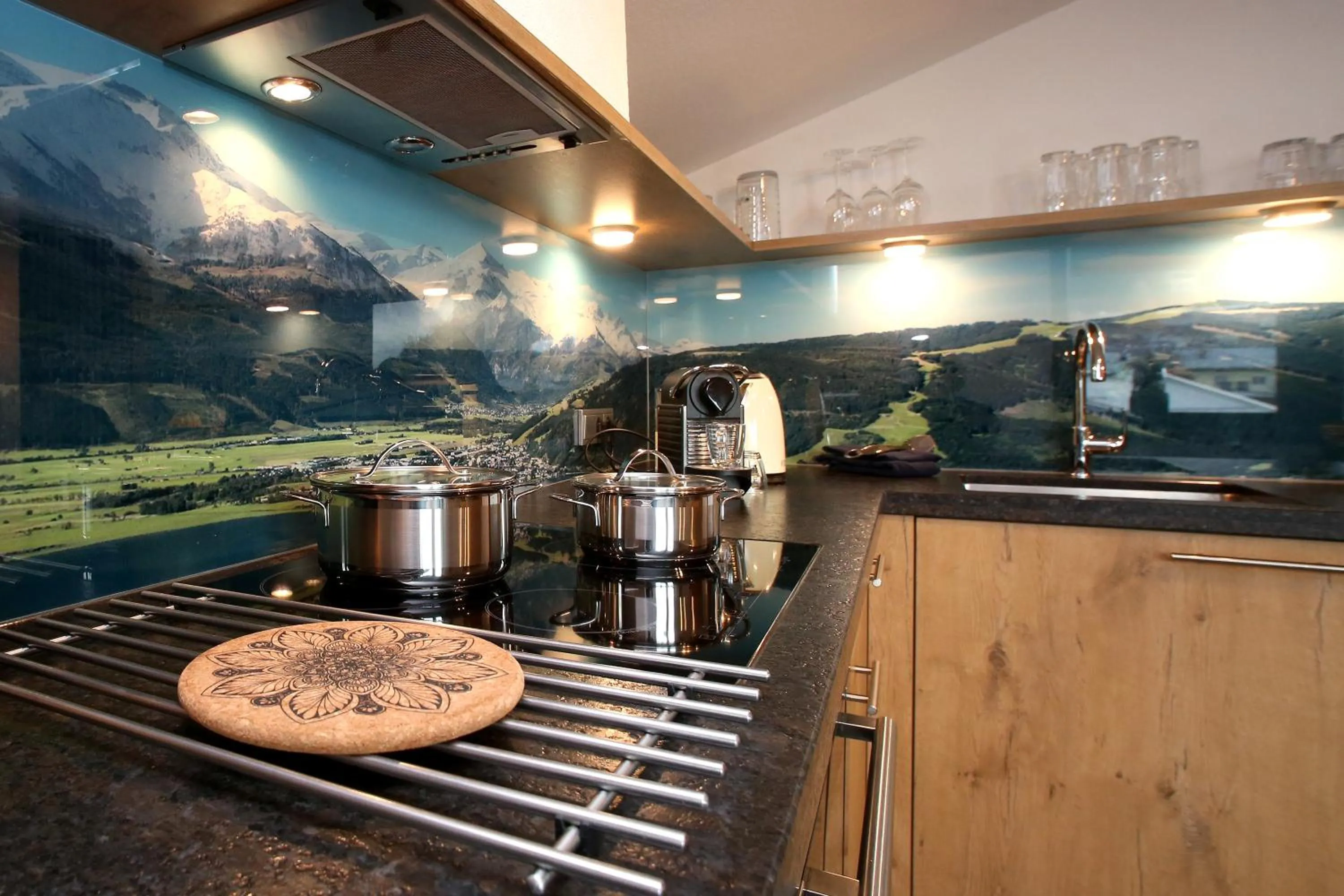 Kitchen or kitchenette in Alm Appartements ZellamSee